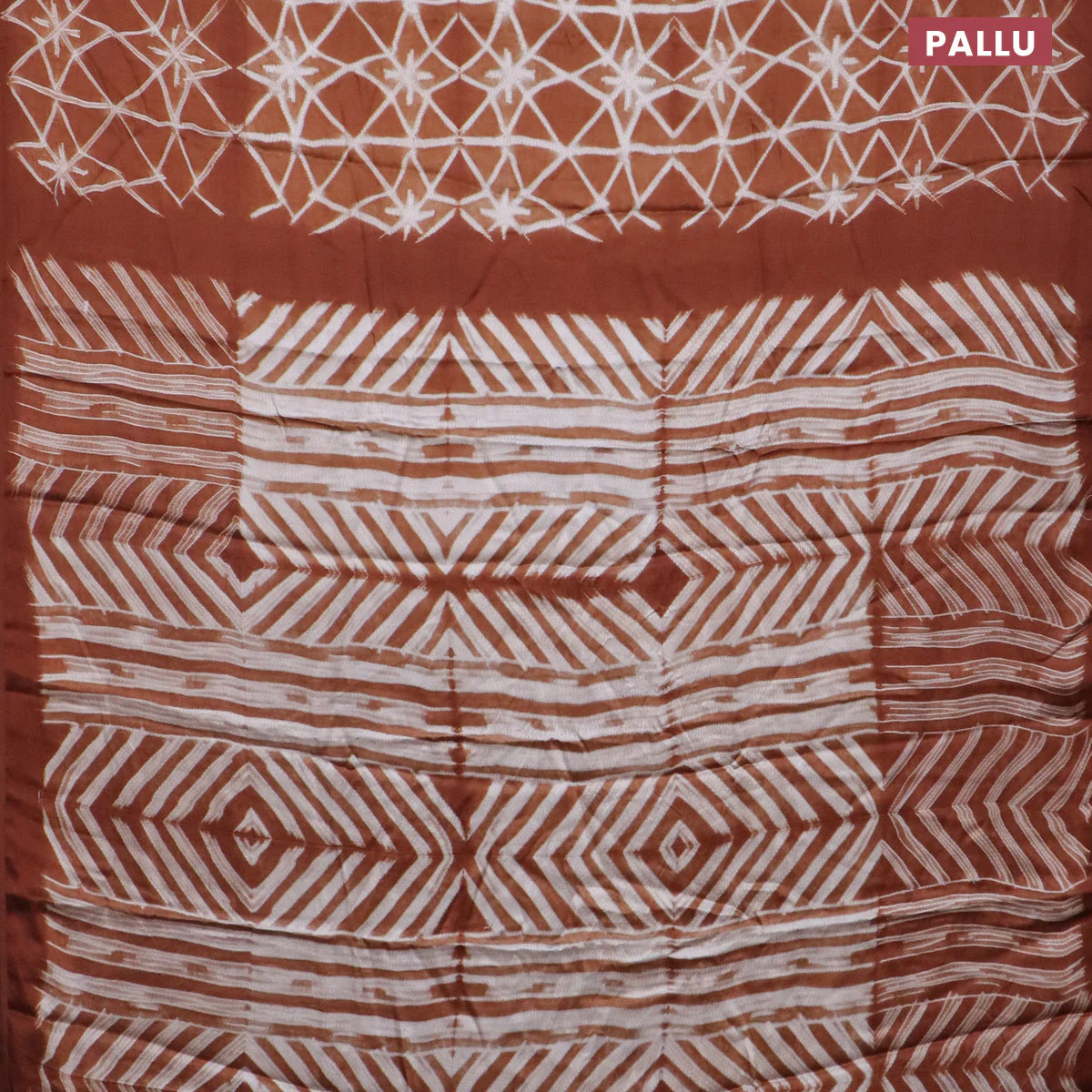 Modal silk saree rust shade with allover prints and printed border - Image 3