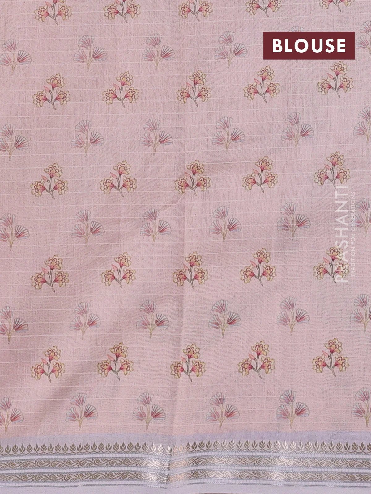 Mul chanderi saree baby pink and pastel lavender with allover floral digital prints and zari woven border - Image 3