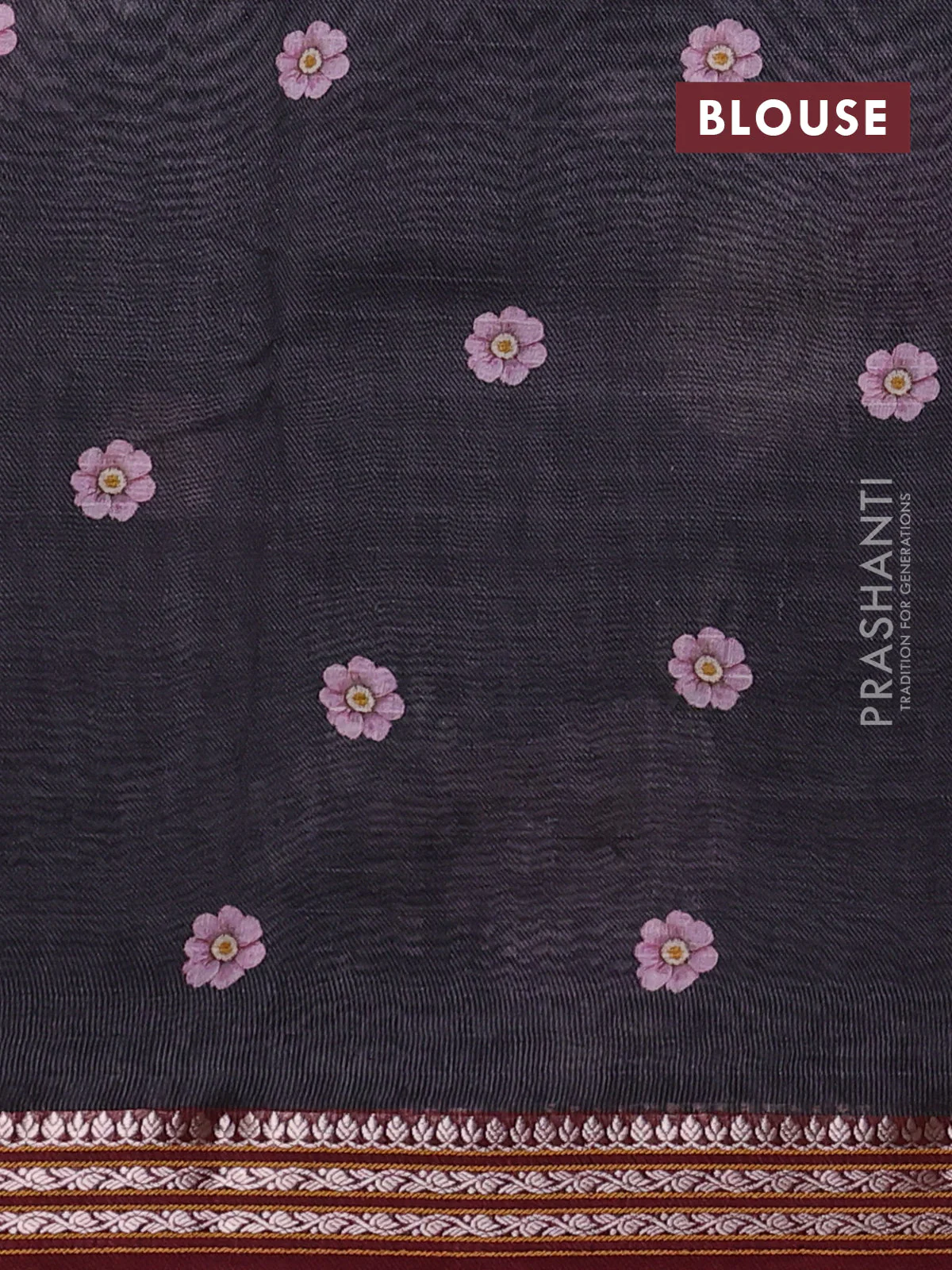 Mul chanderi saree black and maroon with allover floral digital prints and zari woven border - Image 3