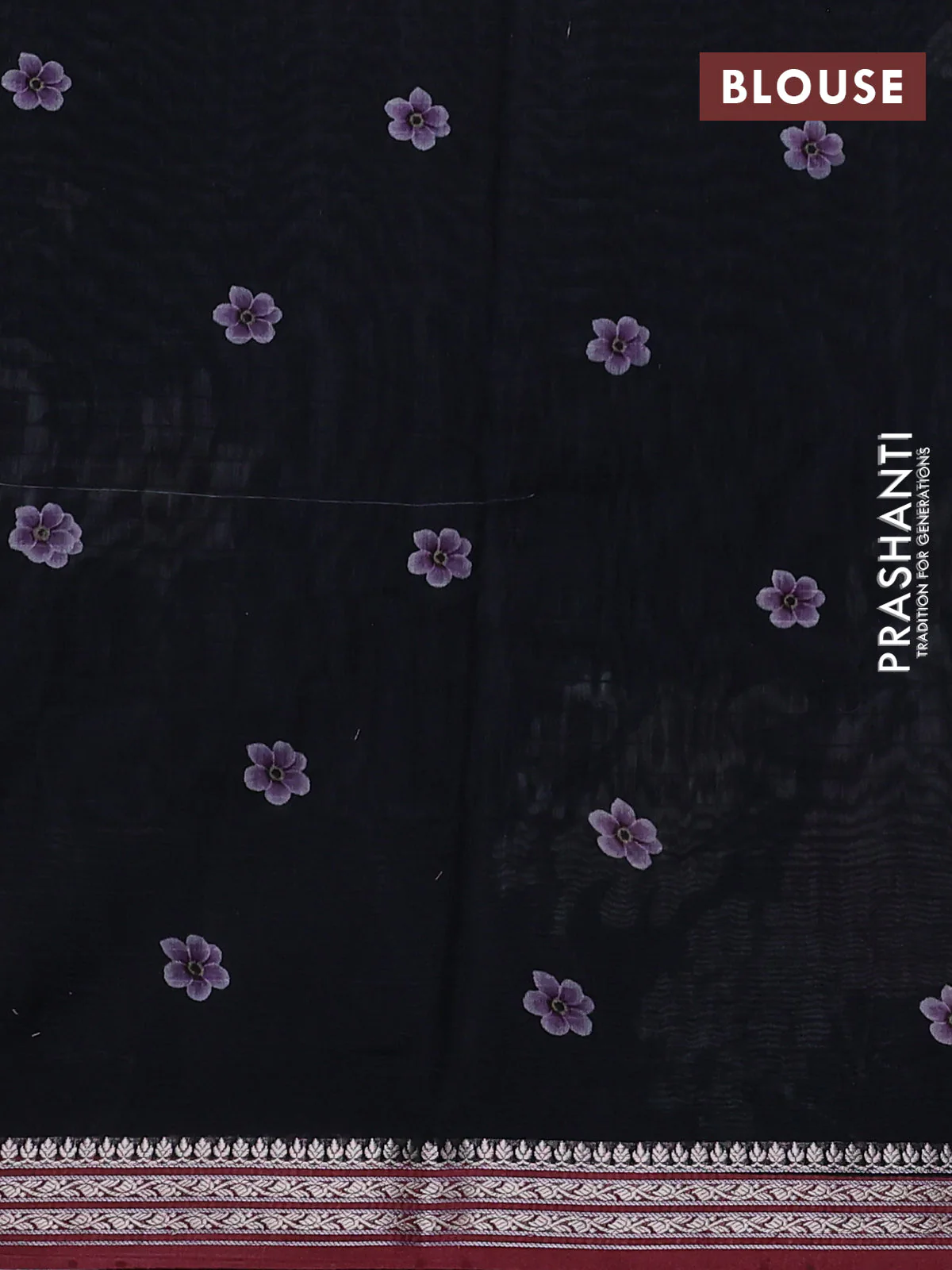 Mul chanderi saree black and maroon with allover floral digital prints and zari woven border - Image 3