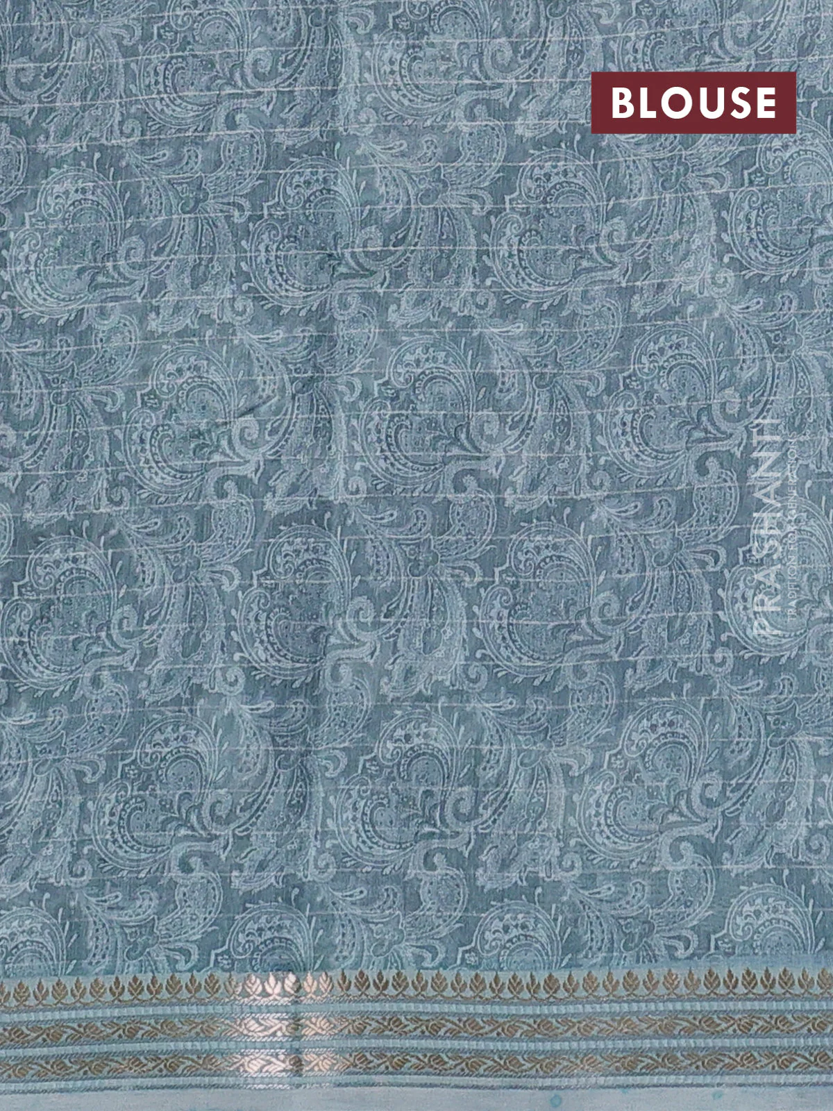 Mul chanderi saree black and pastel blue with allover digital prints and zari woven border - Image 3