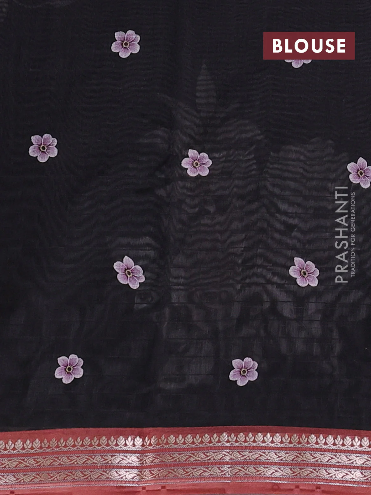 Mul chanderi saree black and pastel maroon with allover floral digital prints and zari woven border - Image 3