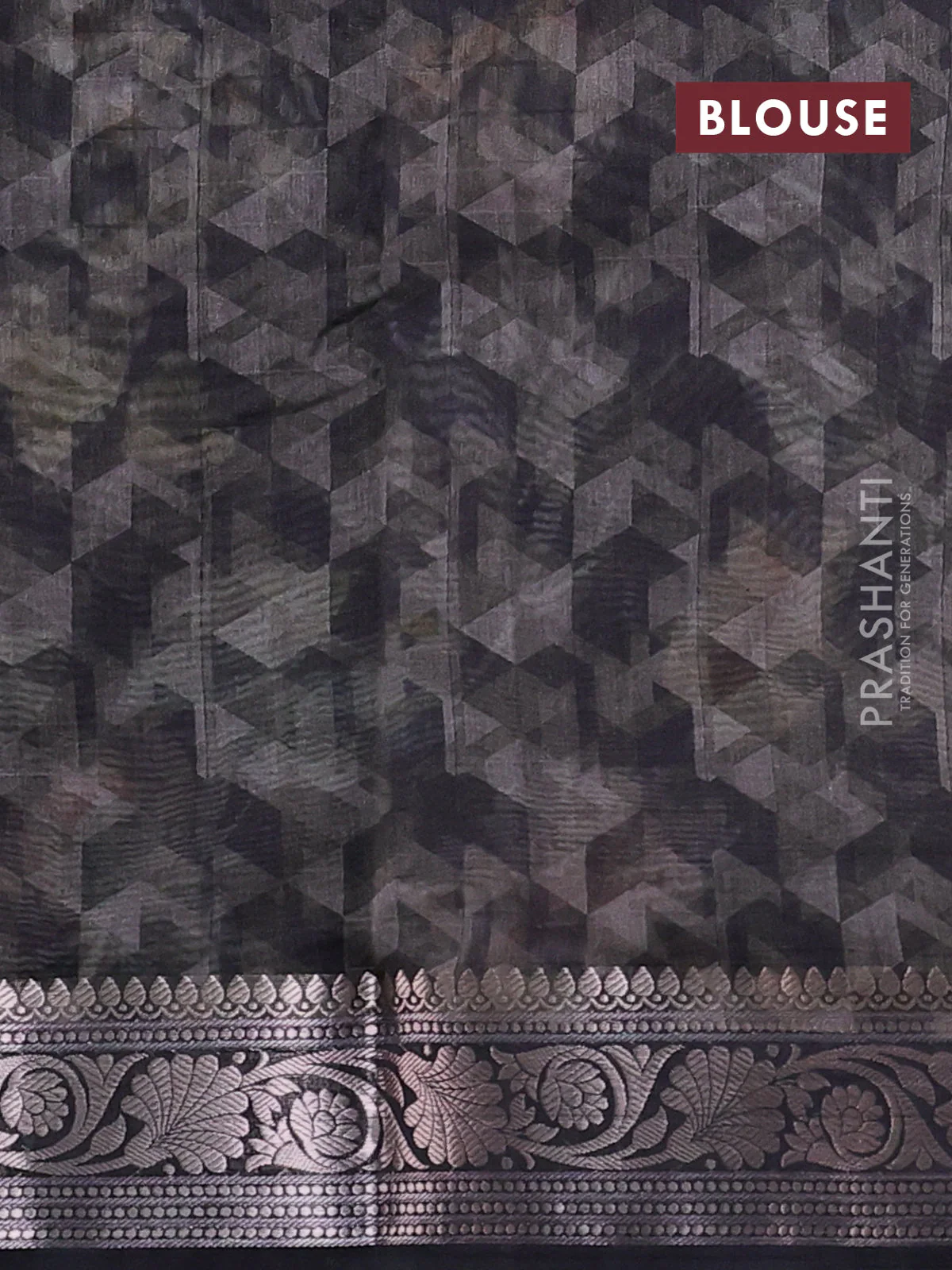 Mul chanderi saree black with allover floral digital prints and zari woven border - Image 3
