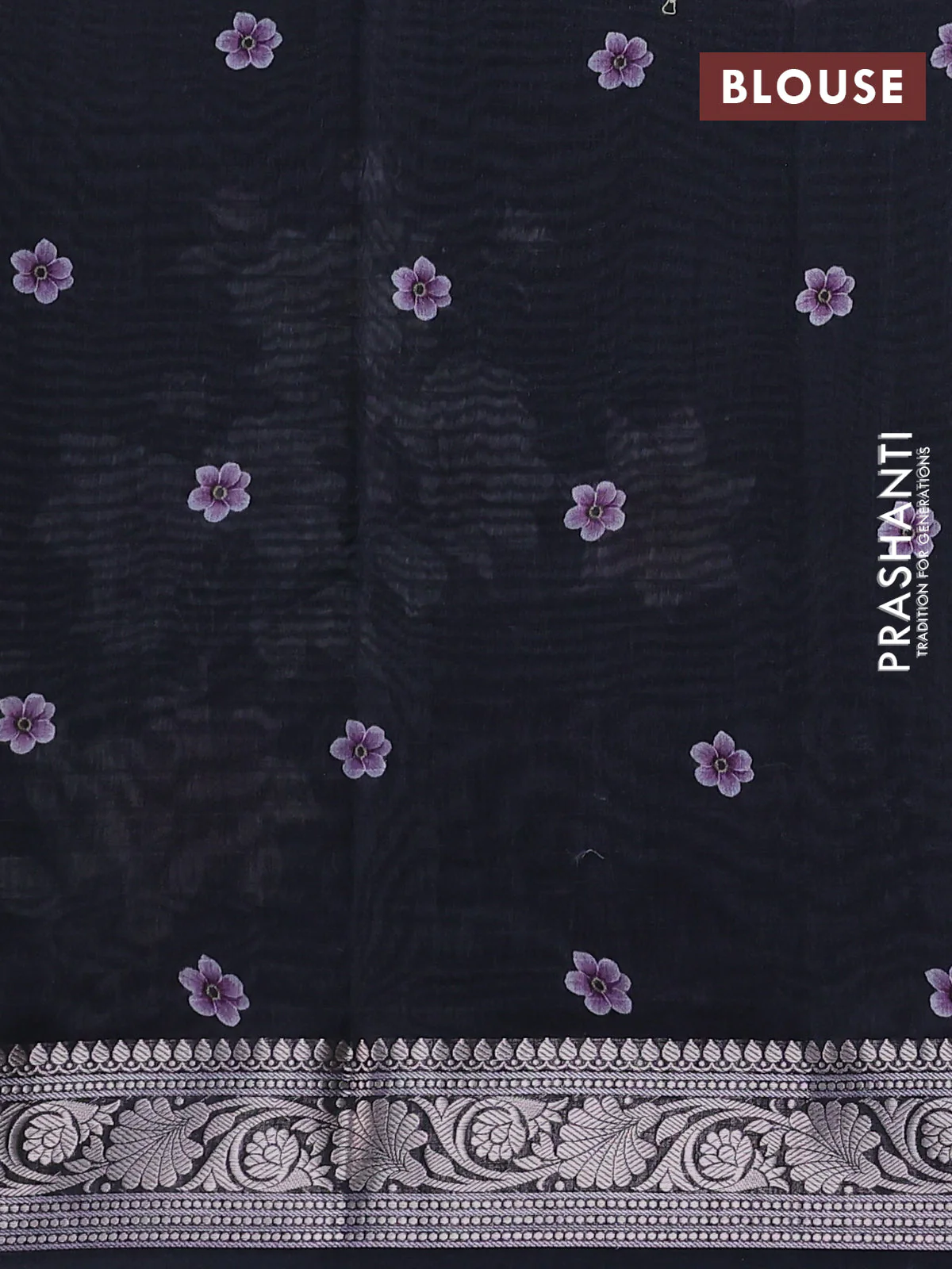 Mul chanderi saree black with allover floral digital prints and zari woven border - Image 3
