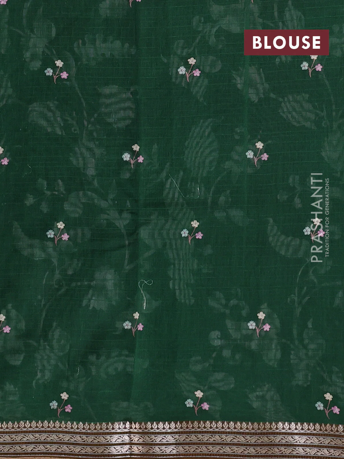 Mul chanderi saree bottle green and brown with allover floral digital prints and zari woven border - Image 3