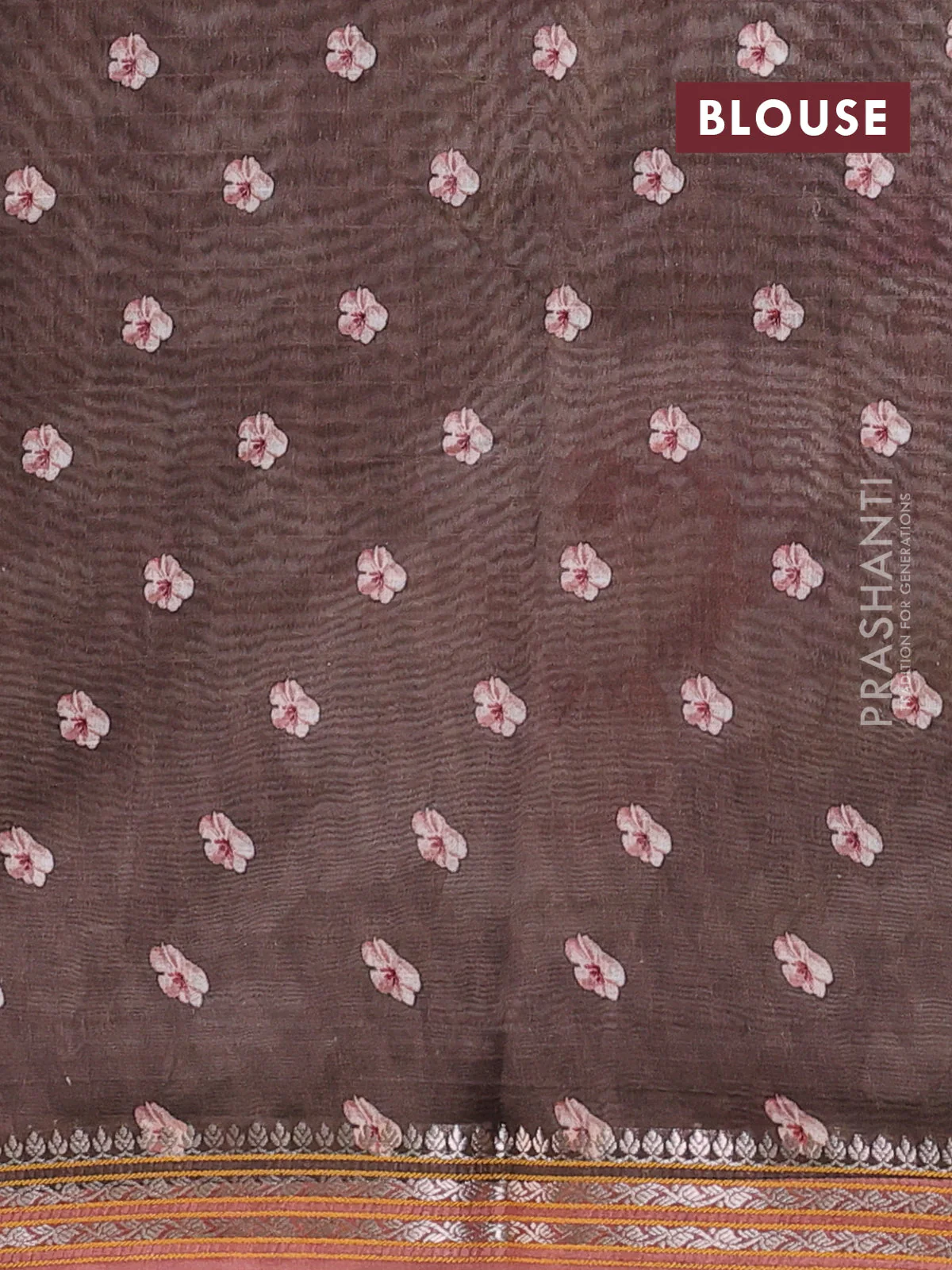 Mul chanderi saree brown and peach shade with allover floral digital prints and zari woven border - Image 3