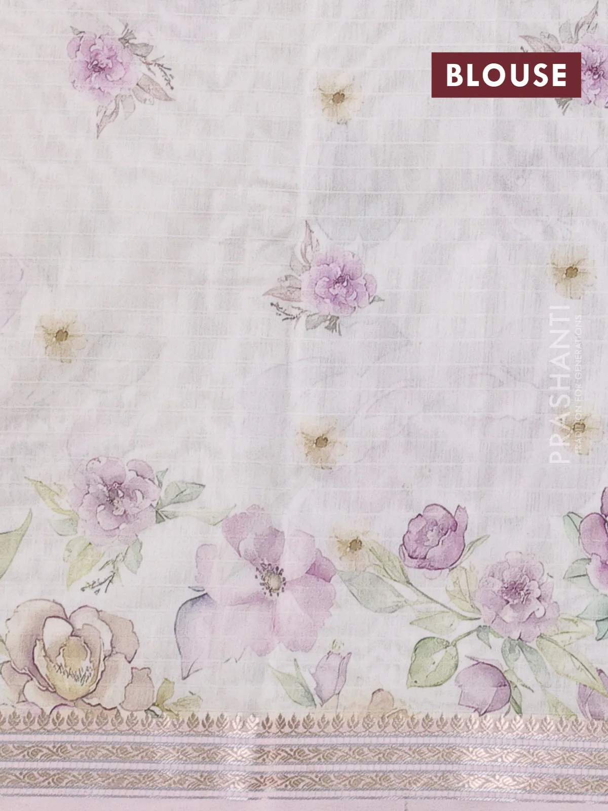 Mul chanderi saree cream and baby pink with allover floral digital prints and zari woven border - Image 3