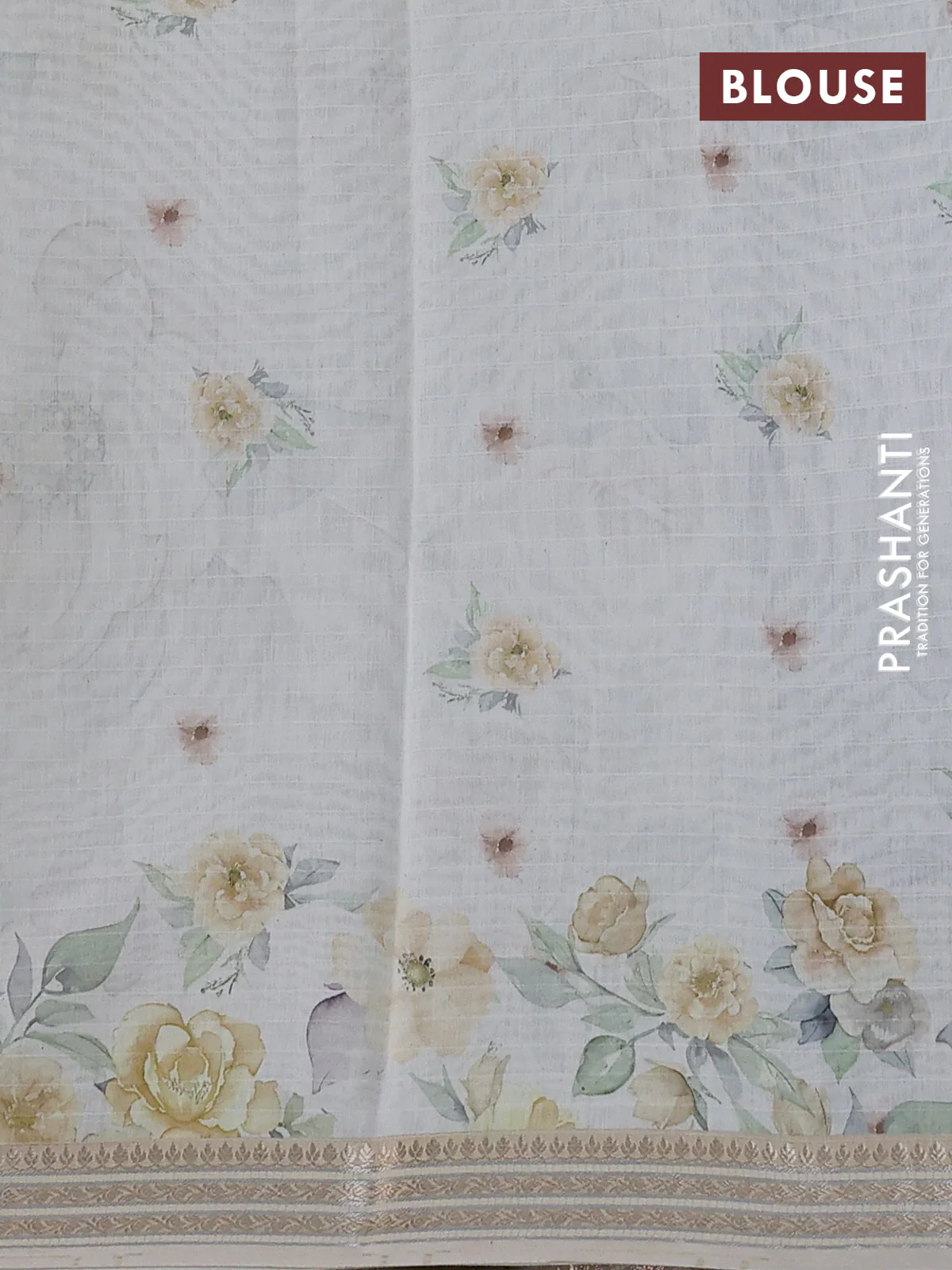 Mul chanderi saree cream and sandal with allover floral digital prints and zari woven border - Image 3