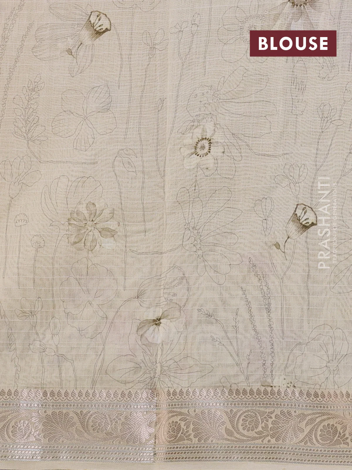 Mul chanderi saree cream and sandal with allover floral digital prints and zari woven border - Image 3
