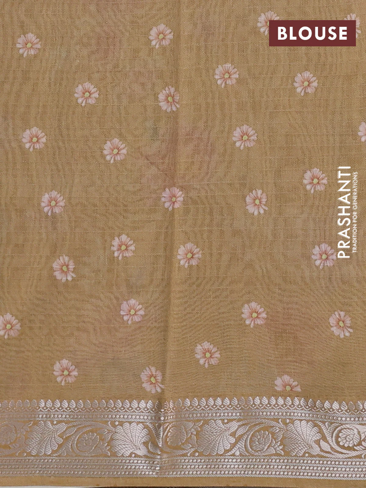 Mul chanderi saree dark sandal with allover floral digital prints and zari woven border - Image 3
