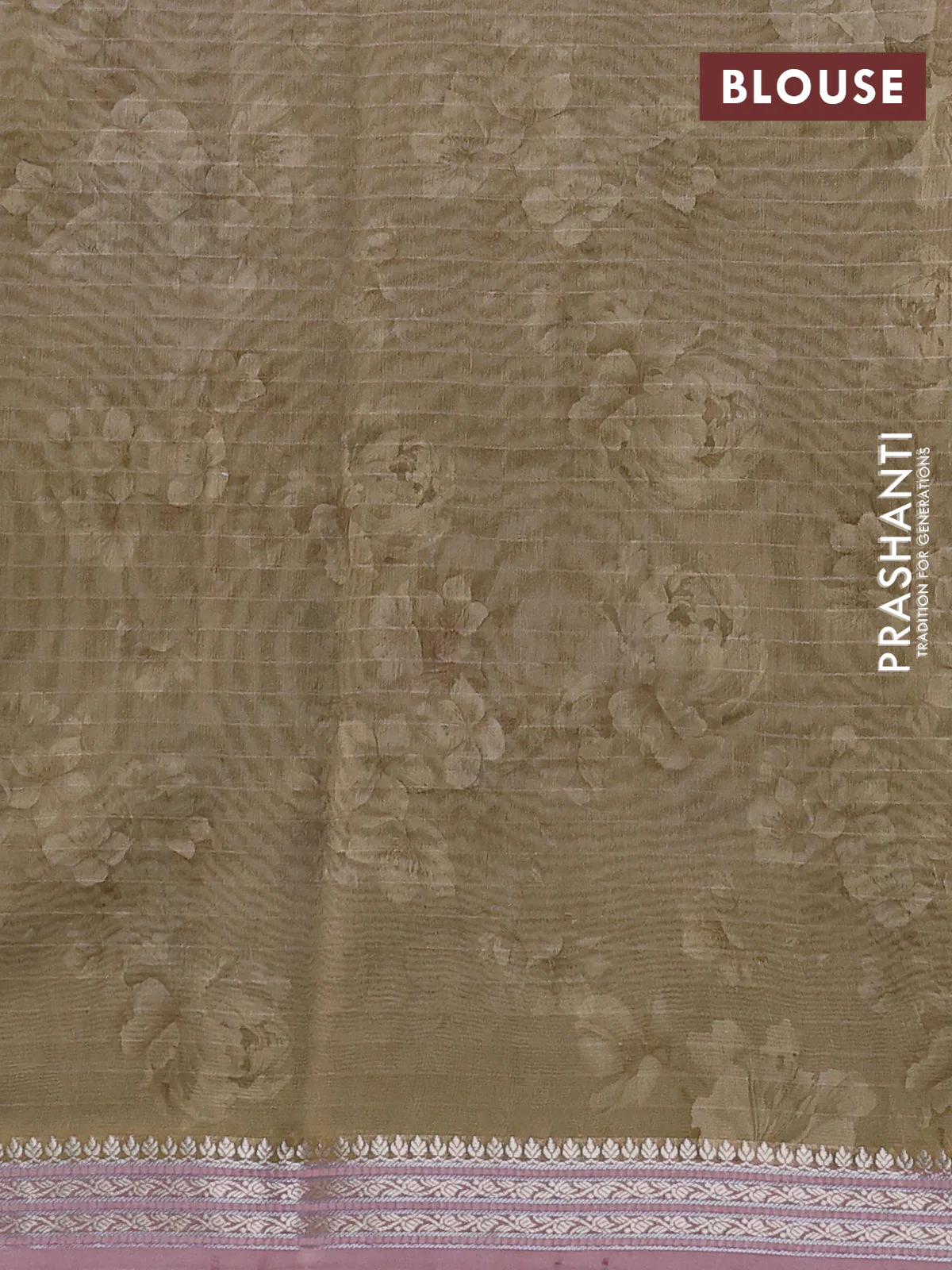 Mul chanderi saree elaichi green and pastel pink with allover floral digital prints and zari woven border - Image 3
