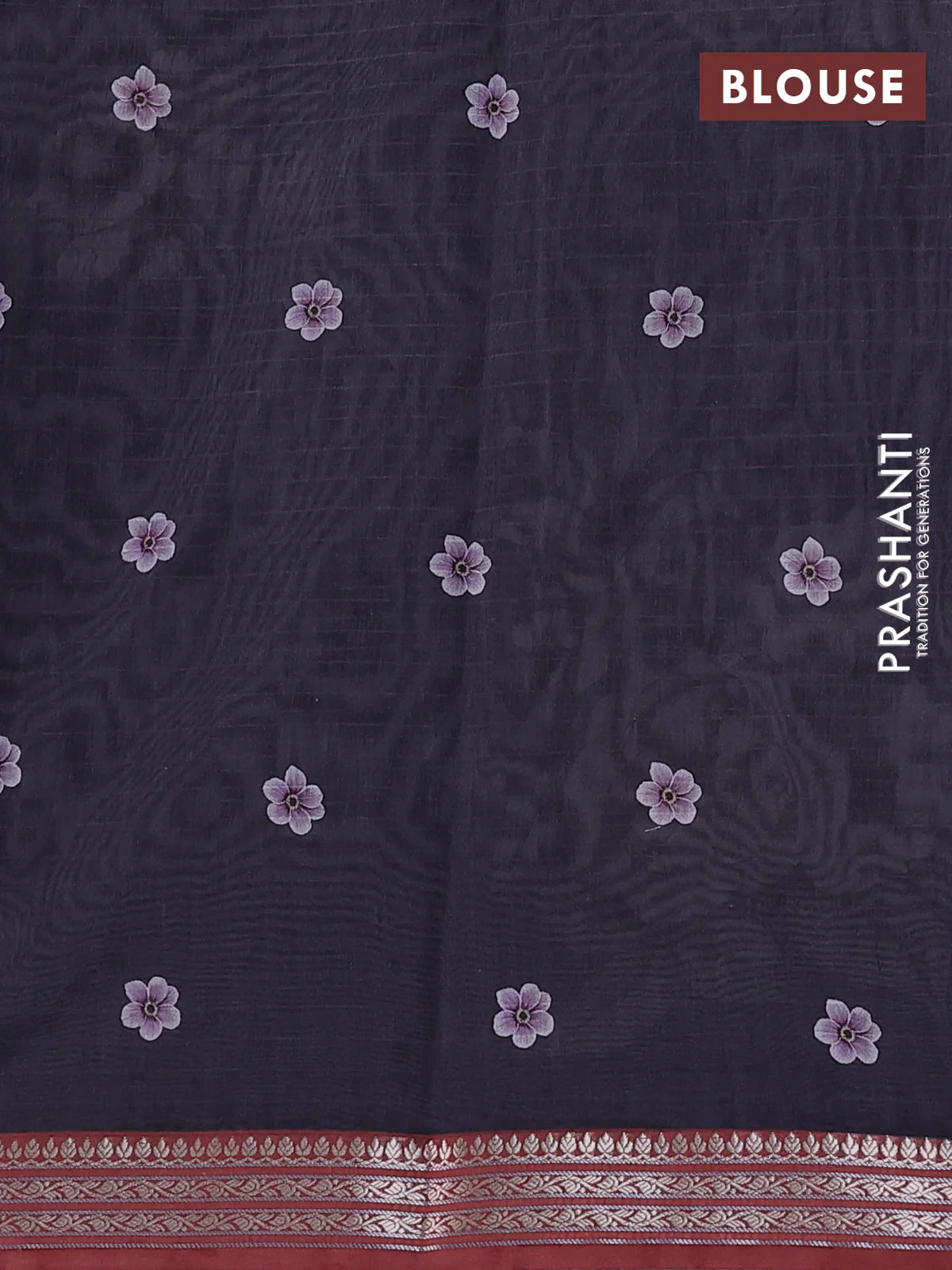 Mul chanderi saree elephant grey and maroon with allover floral digital prints and zari woven border - Image 3