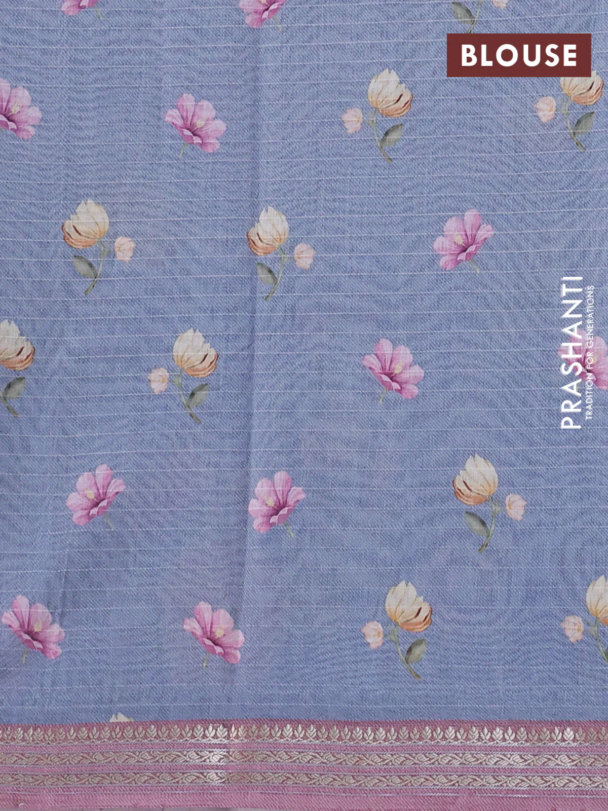 Mul chanderi saree grey and pastel pink with allover floral digital prints and zari woven border - Image 3
