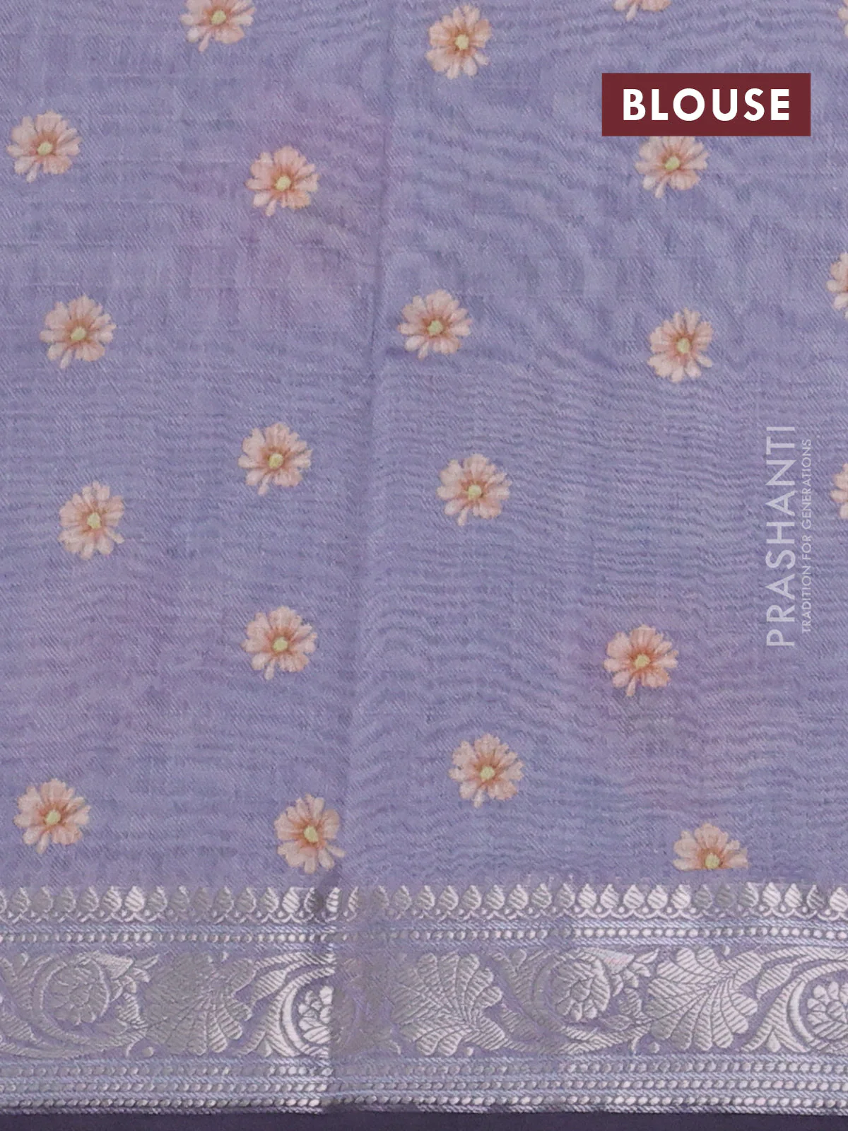 Mul chanderi saree grey with allover floral digital prints and zari woven border - Image 3