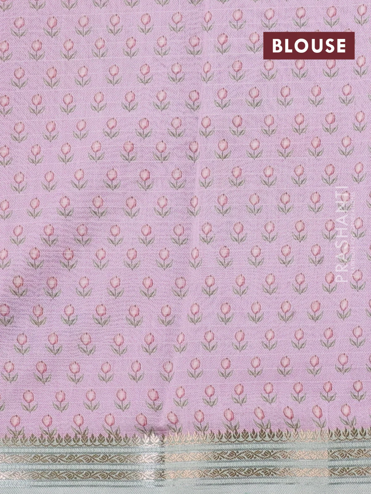 Mul chanderi saree lavender and pastel green with allover floral digital prints and zari woven border - Image 3
