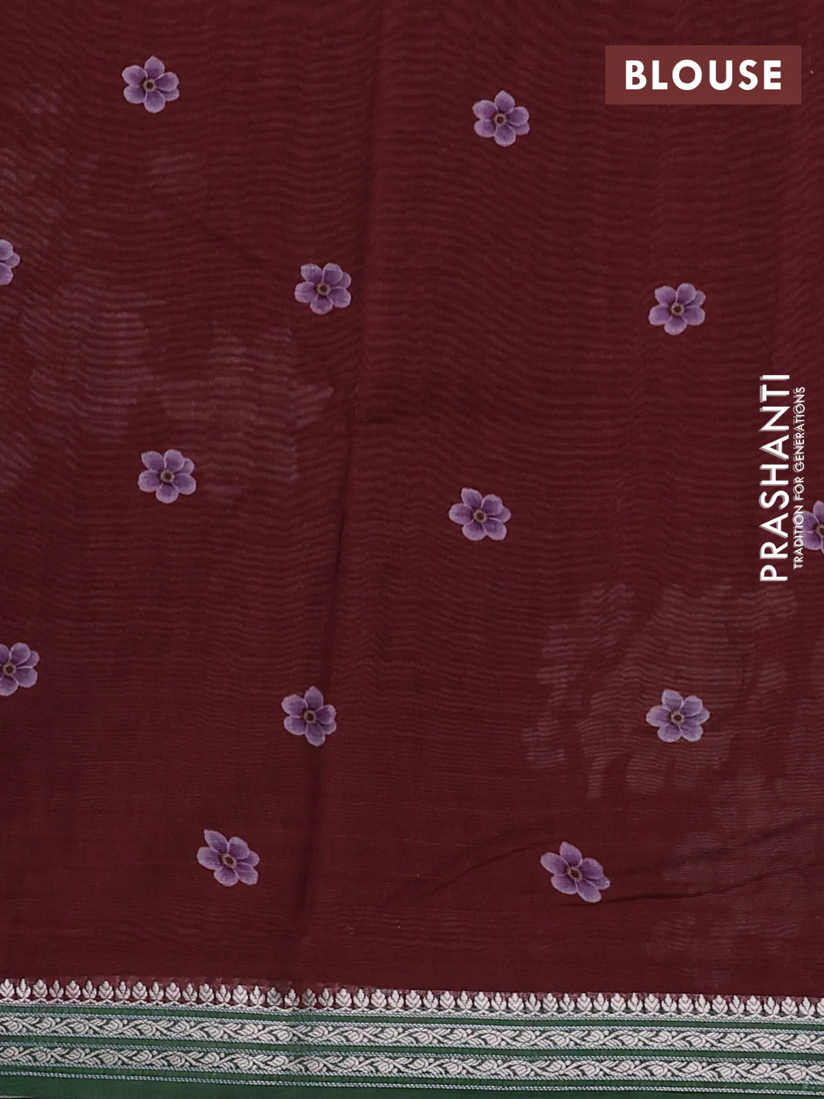 Mul chanderi saree maroon and olive green with allover floral digital prints and zari woven border - Image 3