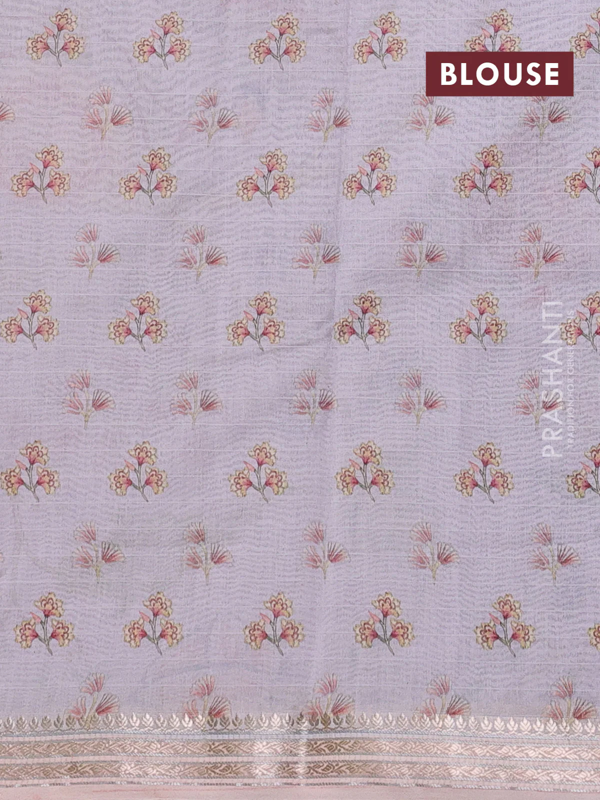 Mul chanderi saree mild lavender and baby pink with allover floral digital prints and zari woven border - Image 3