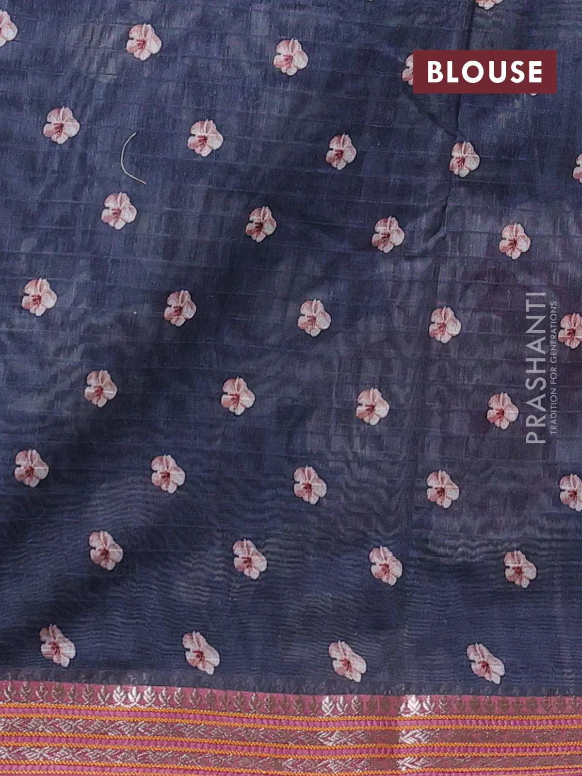 Mul chanderi saree navy blue and mavue pink with allover floral digital prints and zari woven border - Image 3