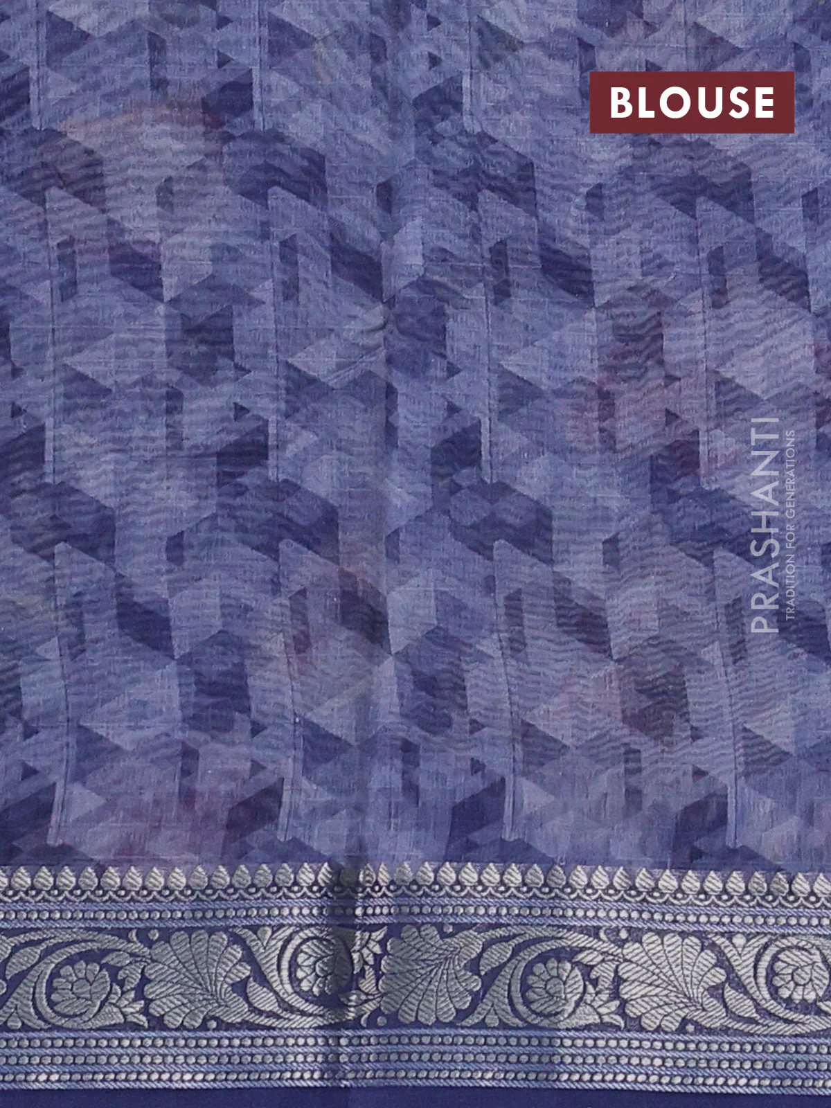 Mul chanderi saree navy blue with allover floral digital prints and zari woven border - Image 3
