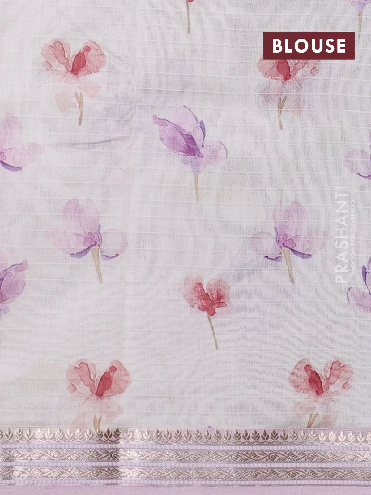 Mul chanderi saree off white and baby pink with allover floral digital prints and zari woven border - Image 3