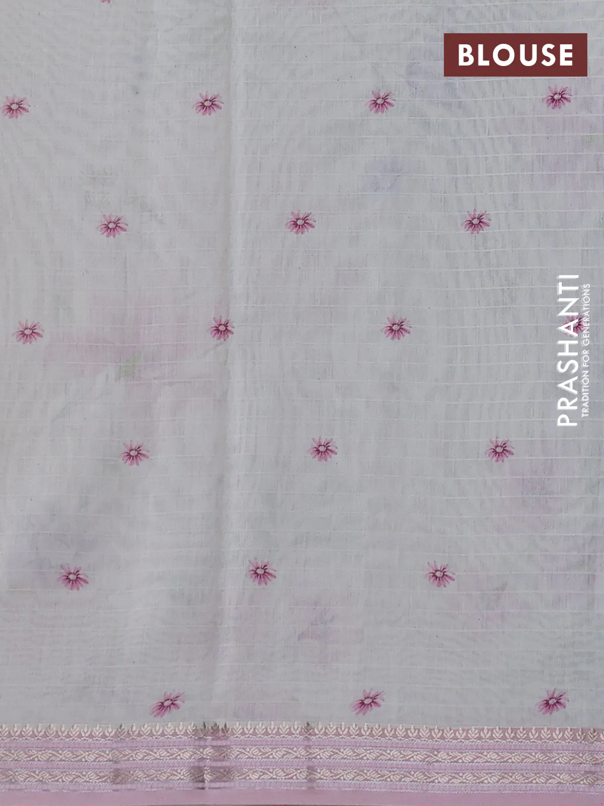 Mul chanderi saree off white and light pink with allover floral digital prints and zari woven border - Image 3