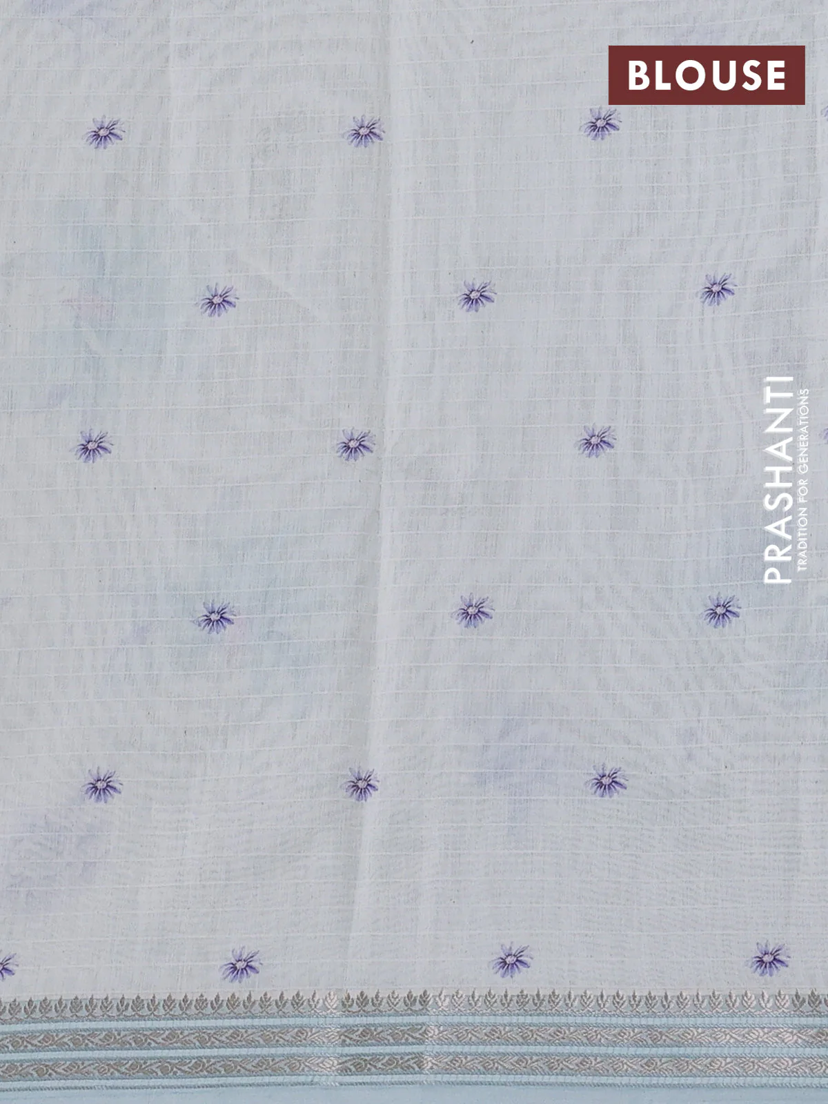 Mul chanderi saree off white and pastel blue with allover floral digital prints and zari woven border - Image 3