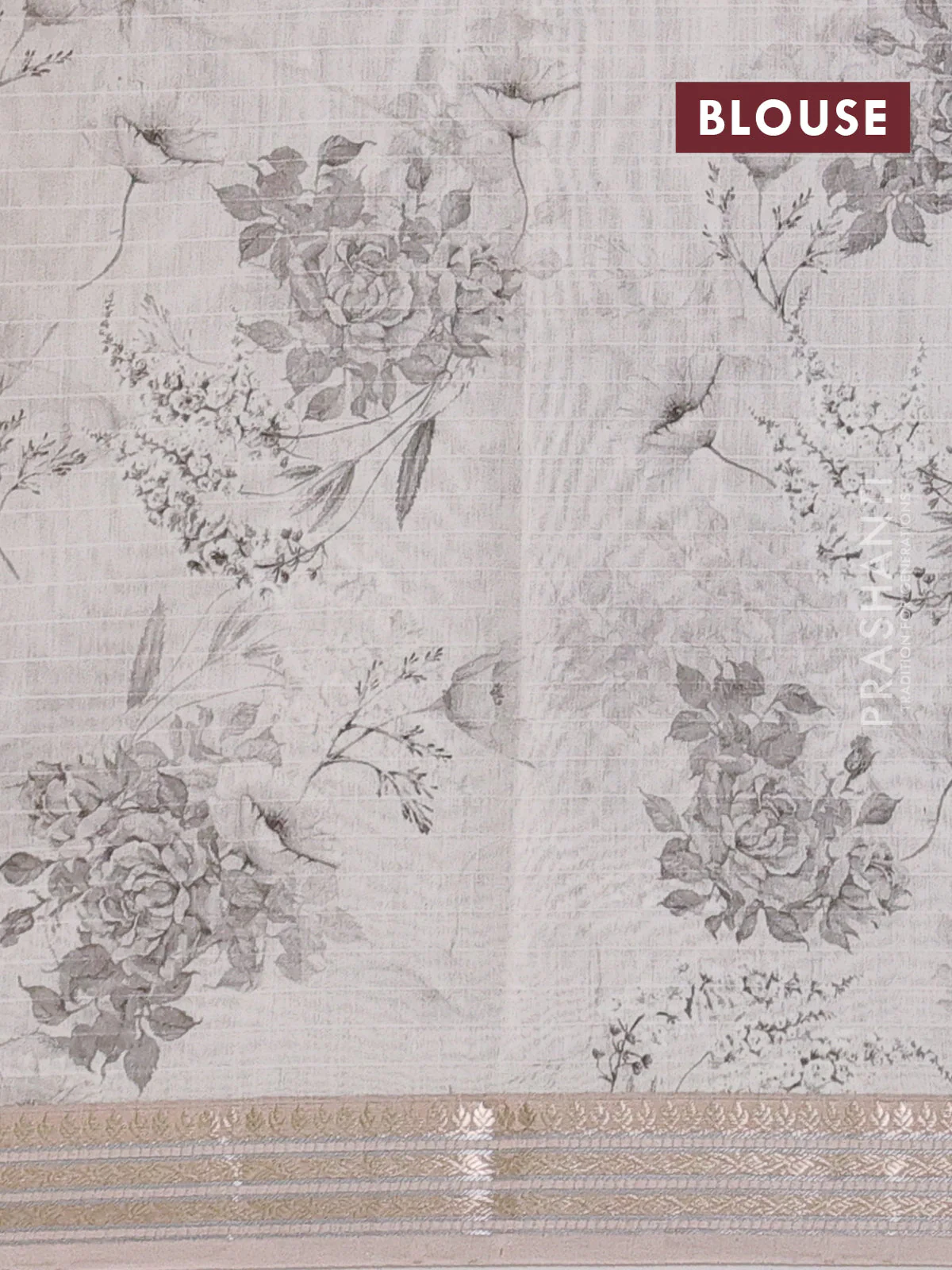 Mul chanderi saree off white and pastel brown with allover floral digital prints and zari woven border - Image 3