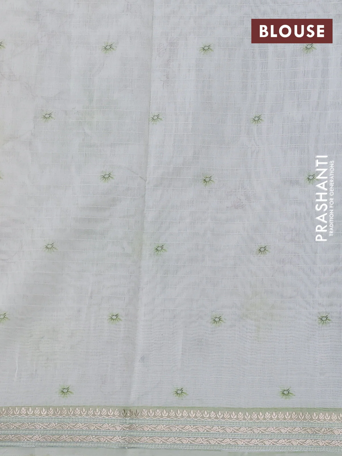 Mul chanderi saree off white and pastel green with allover floral digital prints and zari woven border - Image 3