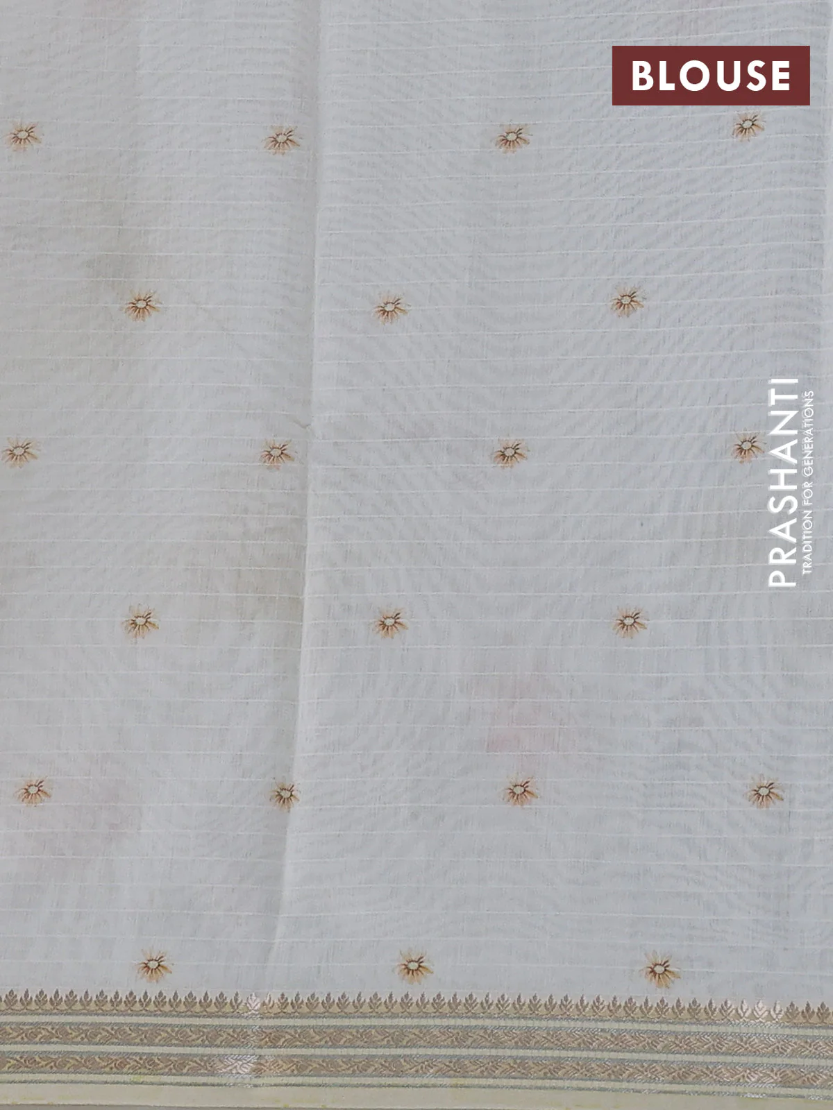 Mul chanderi saree off white and sandal with allover floral digital prints and zari woven border - Image 3