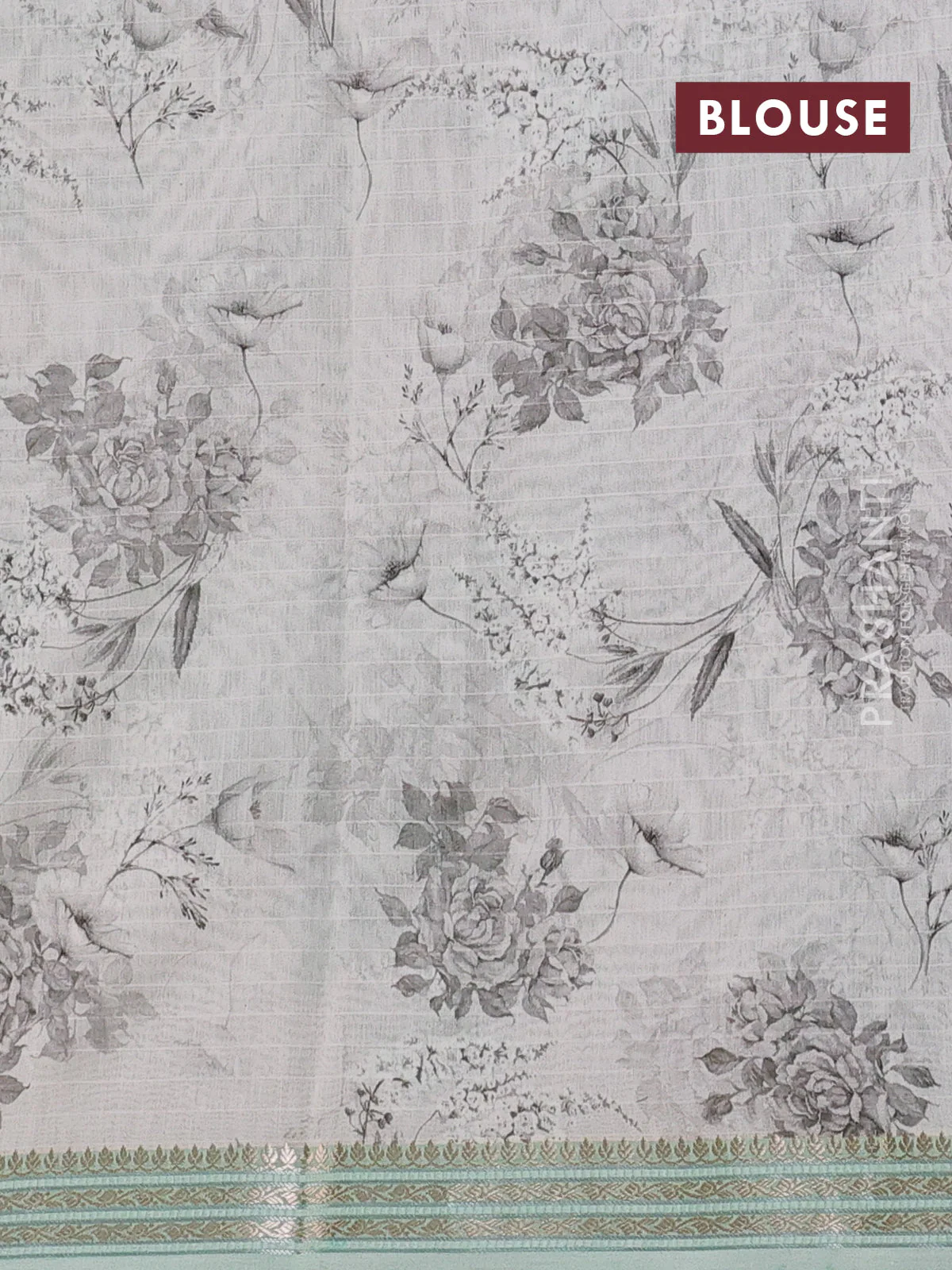 Mul chanderi saree pastel green and off white with allover floral digital prints and zari woven border - Image 3