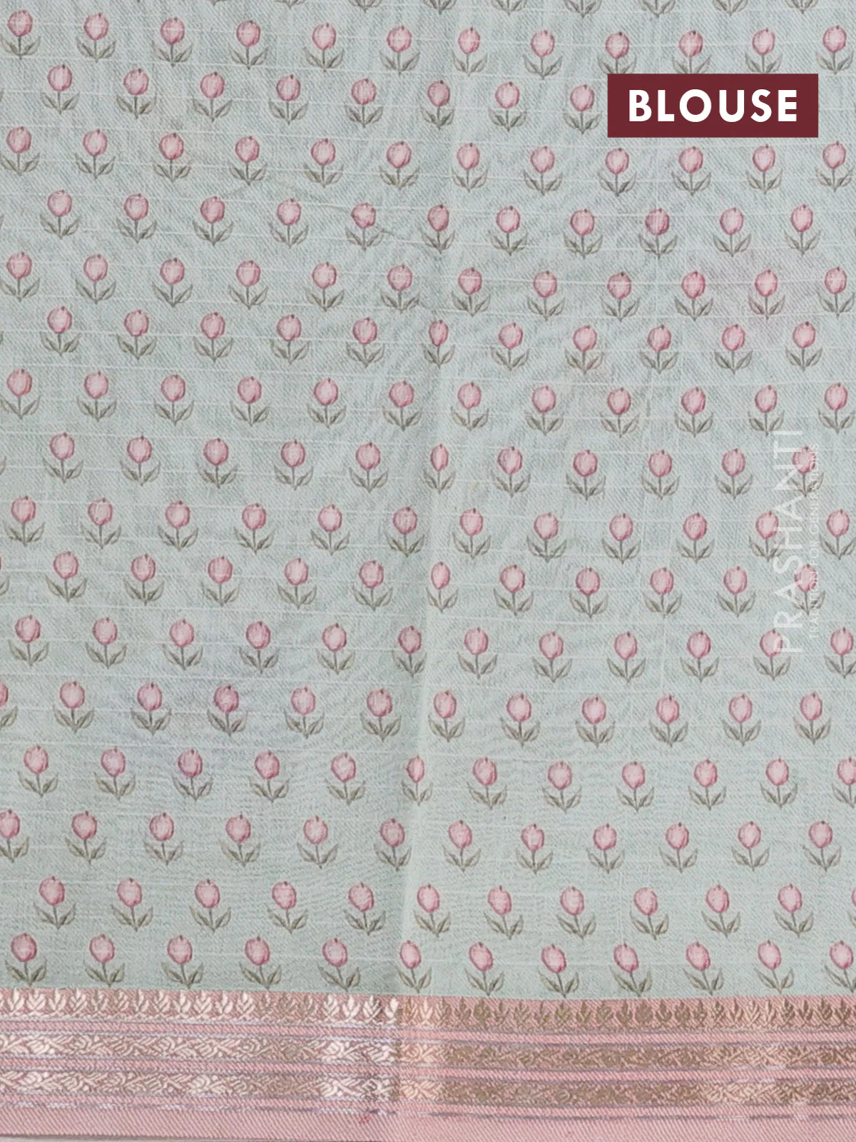Mul chanderi saree pastel green and pastel pink with allover floral digital prints and zari woven border - Image 3