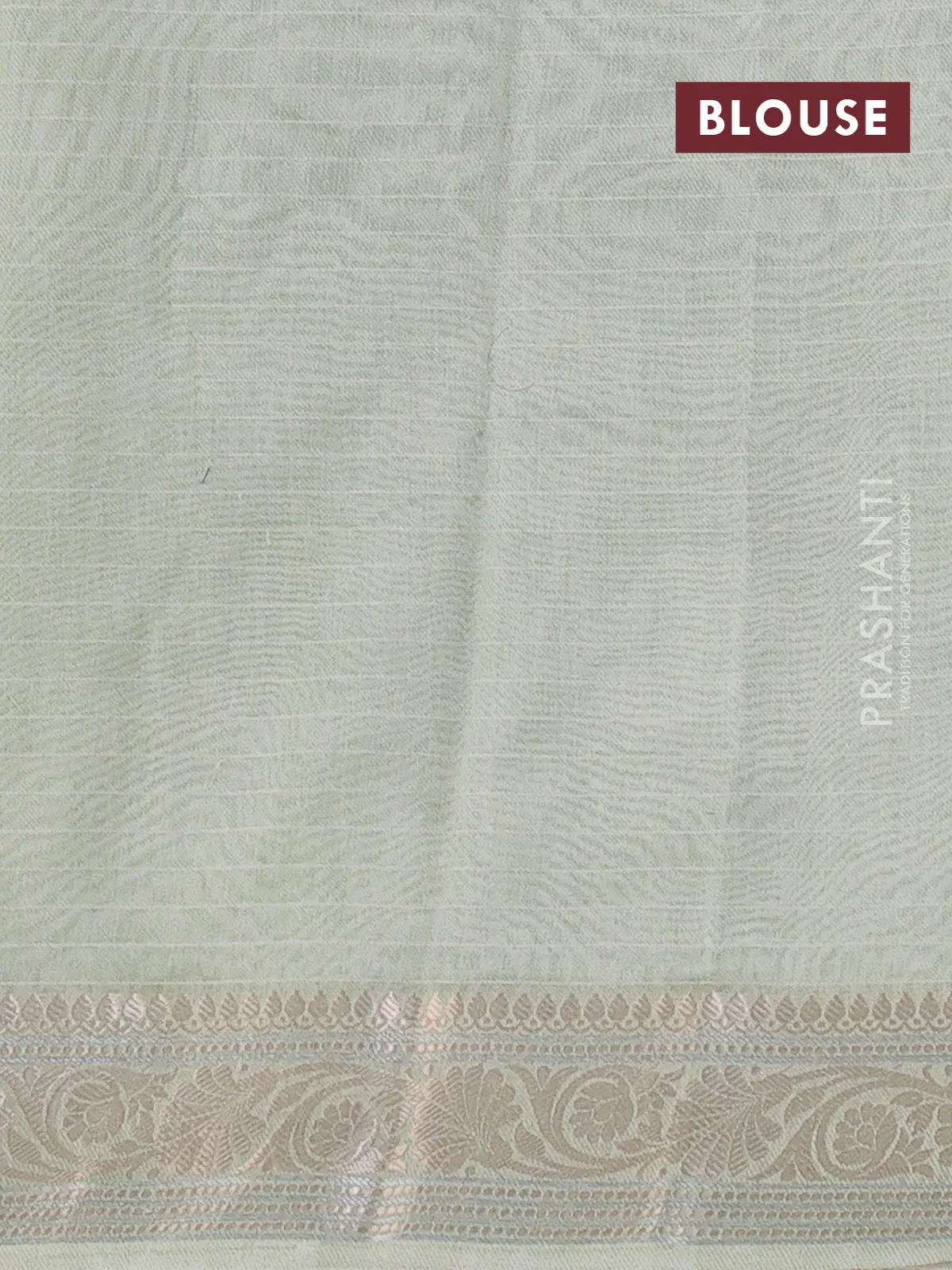 Mul chanderi saree pastel green with allover floral digital prints and zari woven border - Image 3