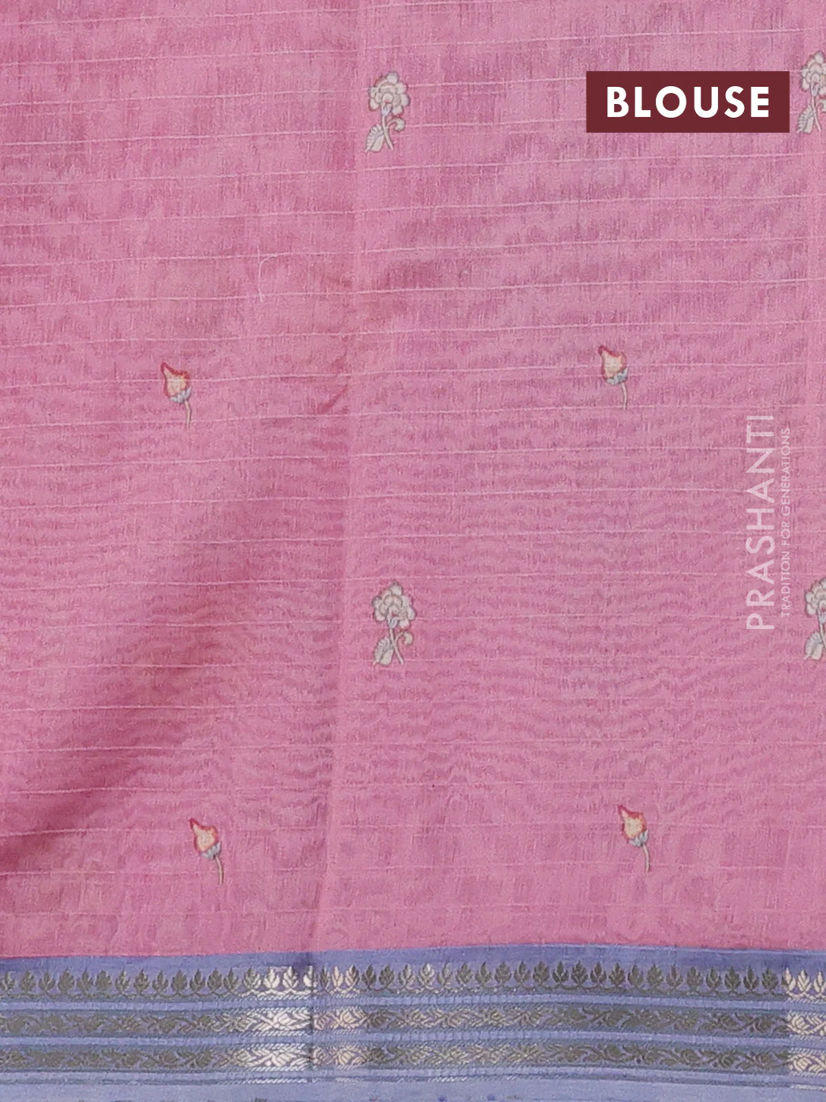 Mul chanderi saree pastel pink and blue with allover floral digital prints and zari woven border - Image 3