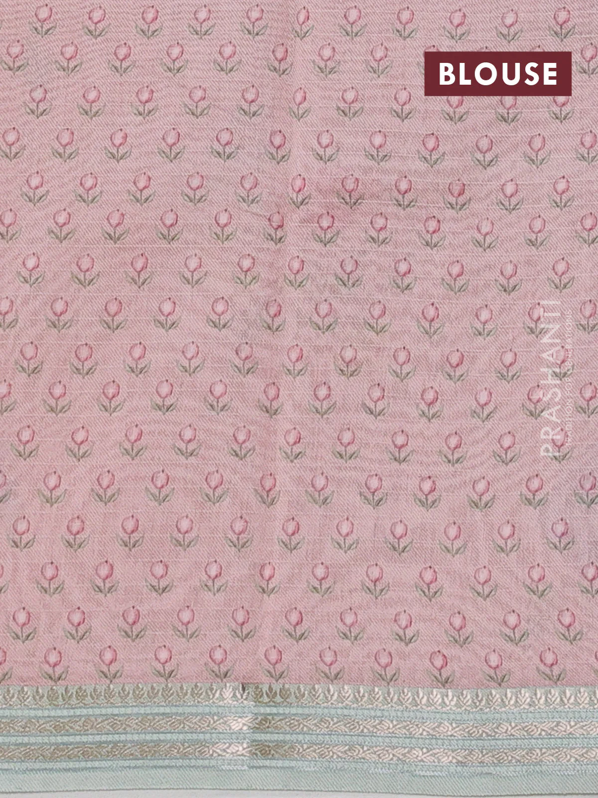 Mul chanderi saree pastel pink and pastel gren with allover floral digital prints and zari woven border - Image 3