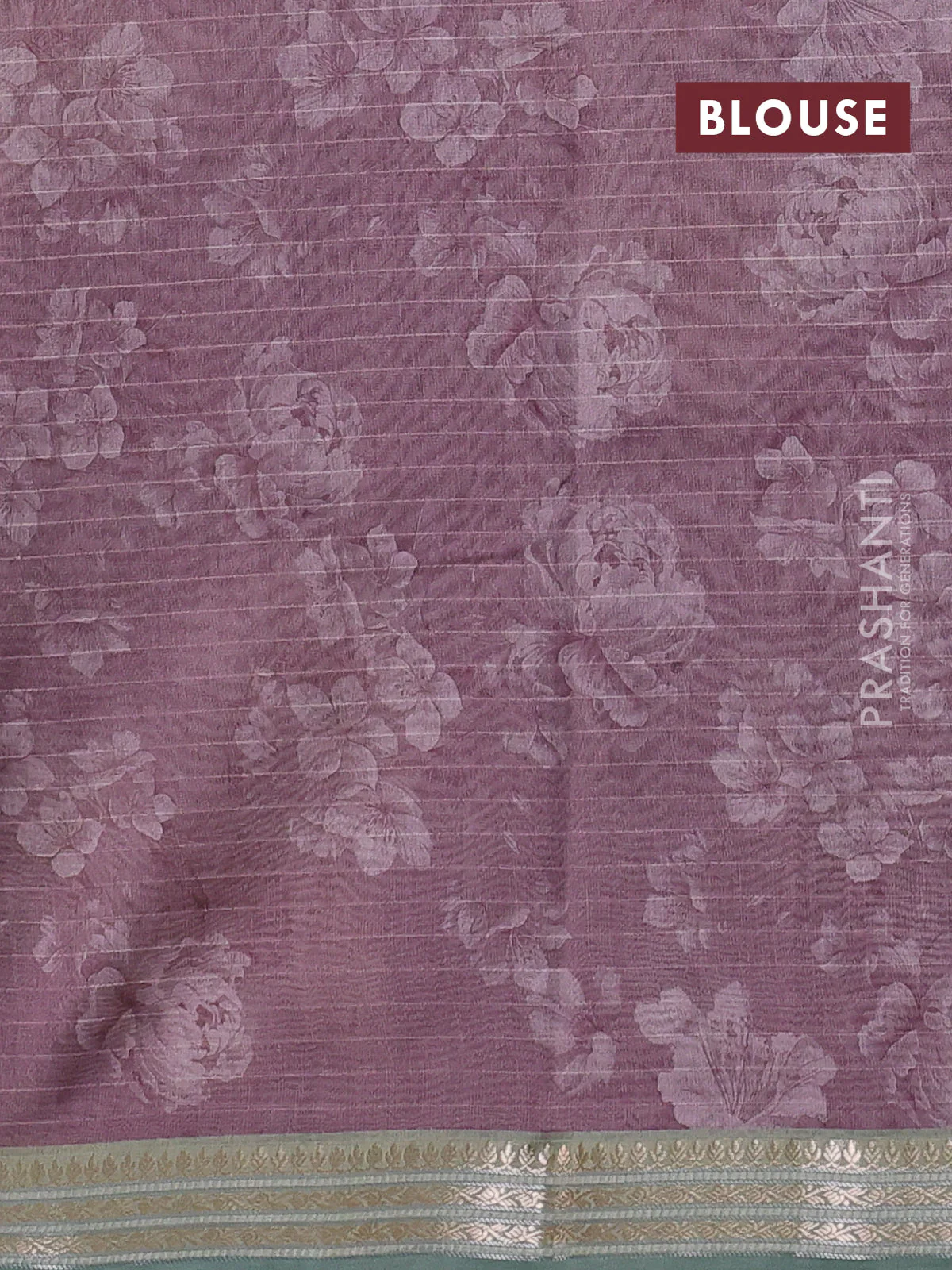 Mul chanderi saree pastel purple and pastel green with allover floral digital prints and zari woven border - Image 3