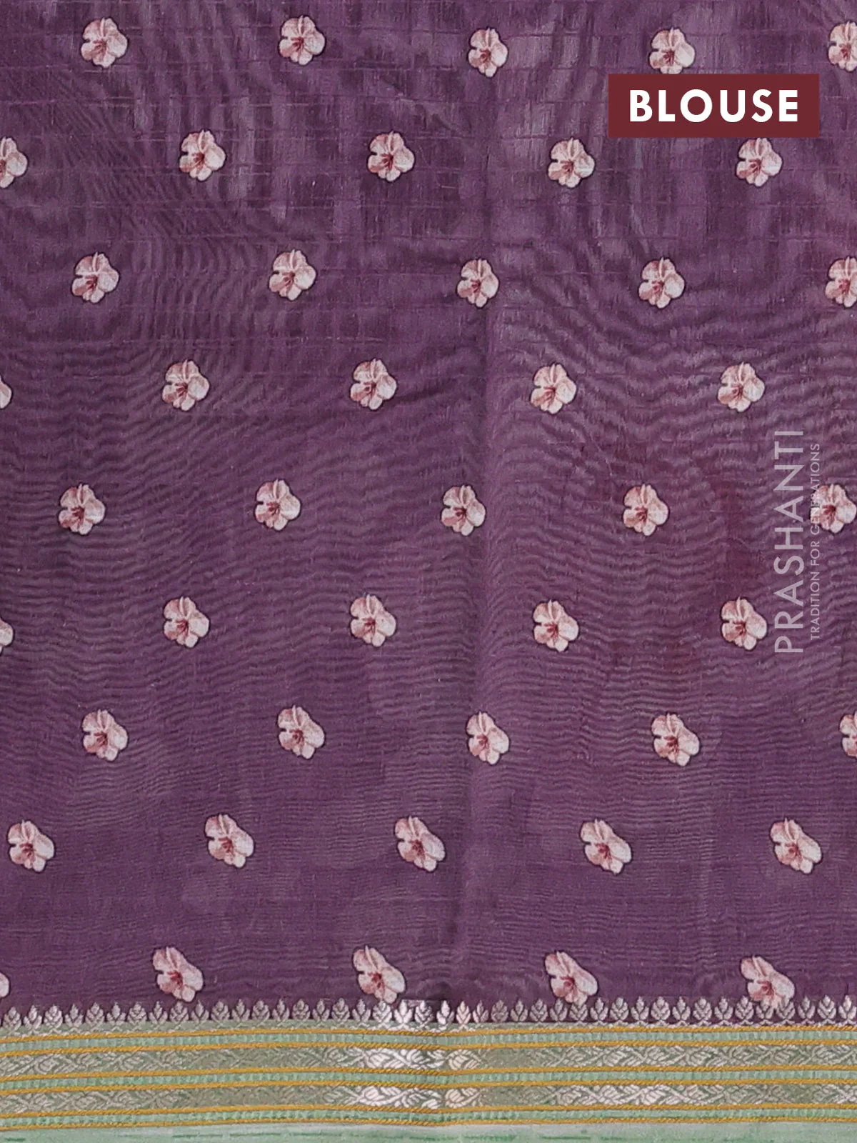 Mul chanderi saree purple and pastel green with allover floral digital prints and zari woven border - Image 3
