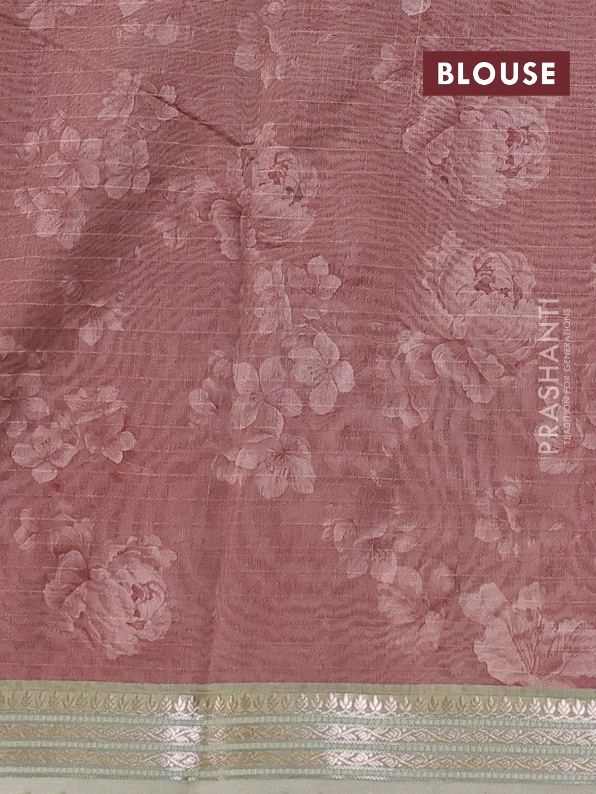 Mul chanderi saree rosy brown and pastel green with allover floral digital prints and zari woven border - Image 3