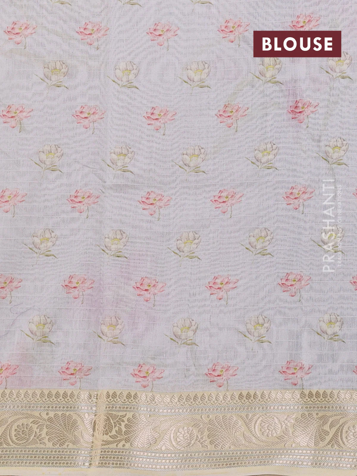 Mul chanderi saree sandal and off white with allover floral digital prints and zari woven border - Image 3