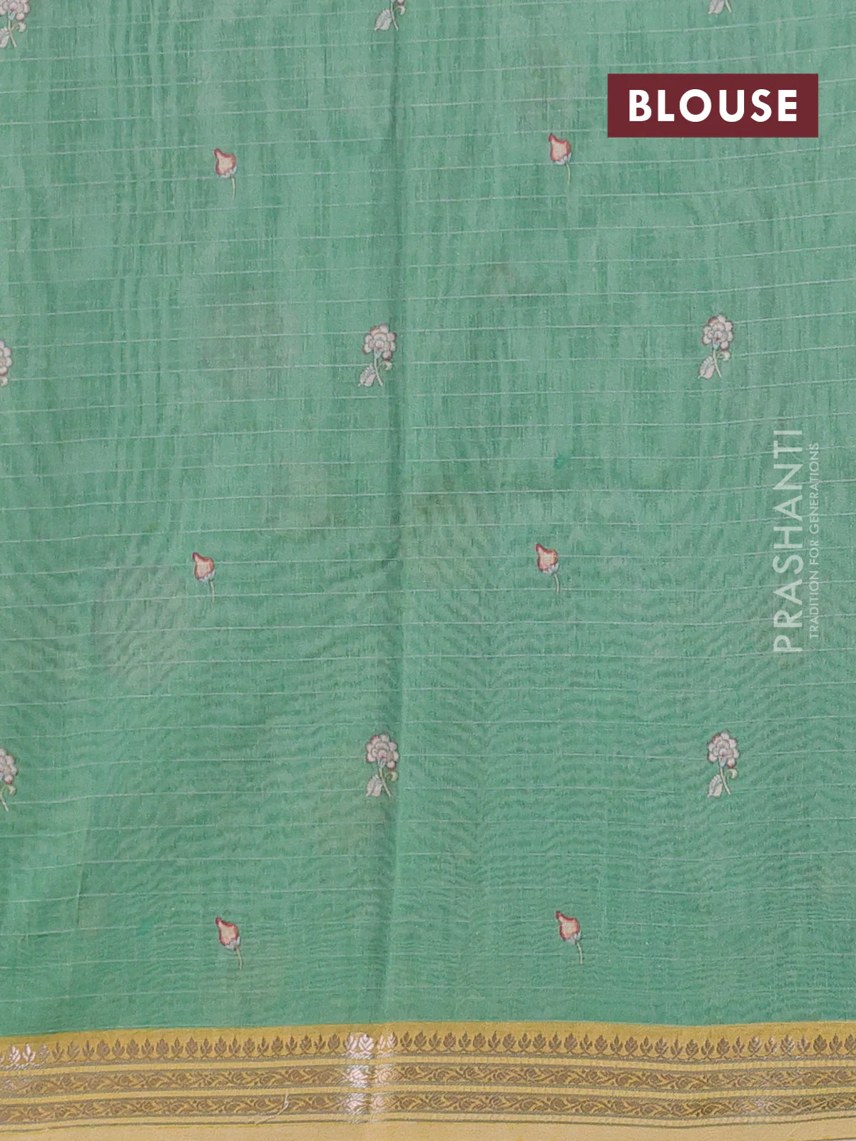 Mul chanderi saree teal green and sandal with allover floral digital prints and zari woven border - Image 3
