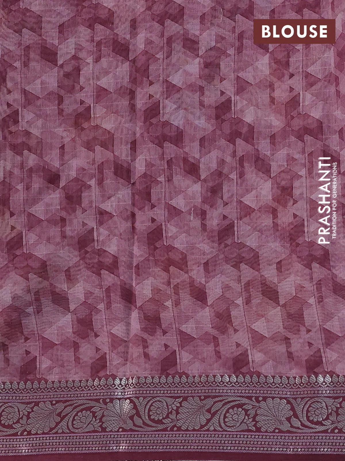 Mul chanderi saree wine shade with allover floral digital prints and zari woven border - Image 3
