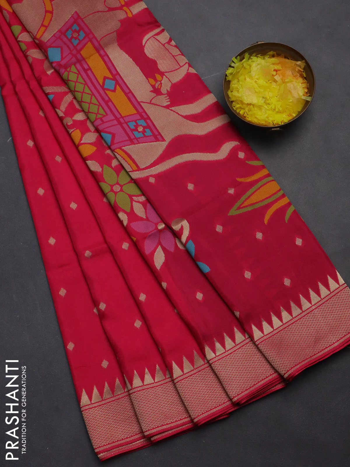 Munga crepe silk saree pink and peacock blue with zari woven buttas and rich thread & zari woven pallu - Image 2