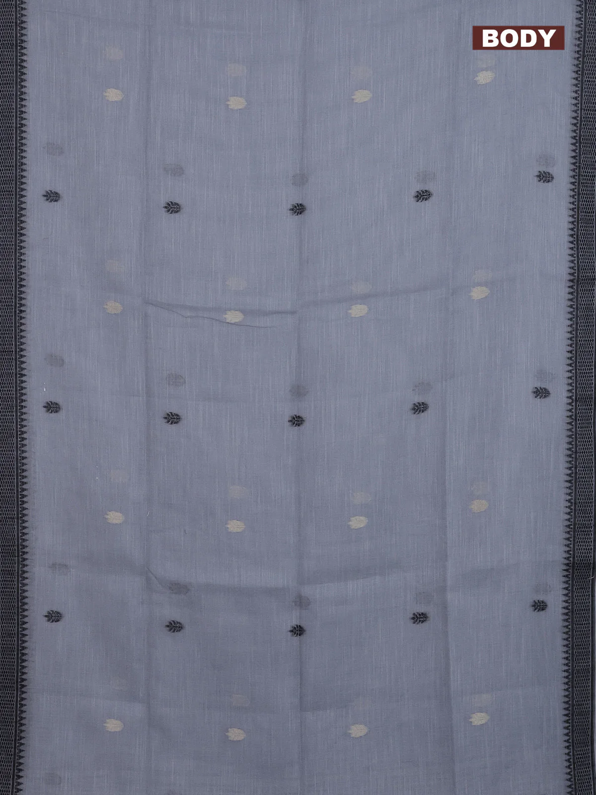 Munga linen saree grey and black with thread woven buttas and thread woven border - Image 2