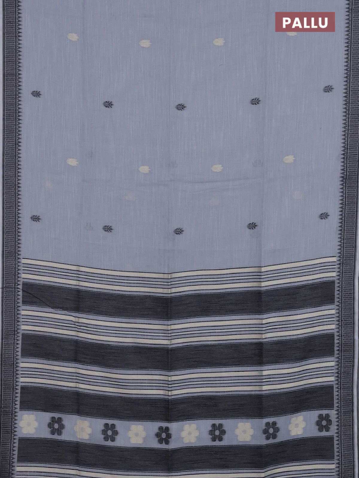 Munga linen saree grey and black with thread woven buttas and thread woven border - Image 3