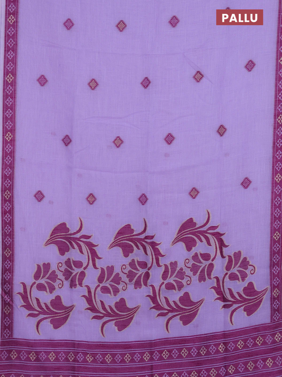 Munga linen saree lavender shade with allover thread & zari weaves and thread woven border - Image 3