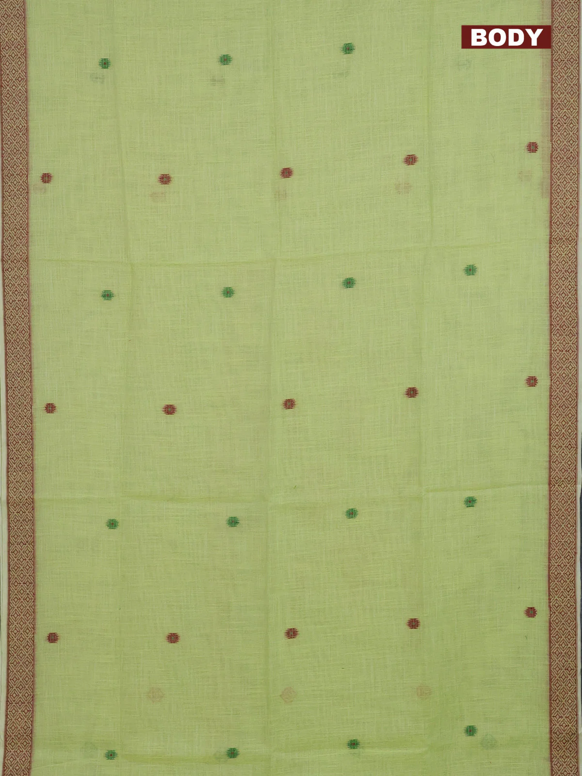 Munga linen saree light green with thread woven buttas and thread woven border - Image 2