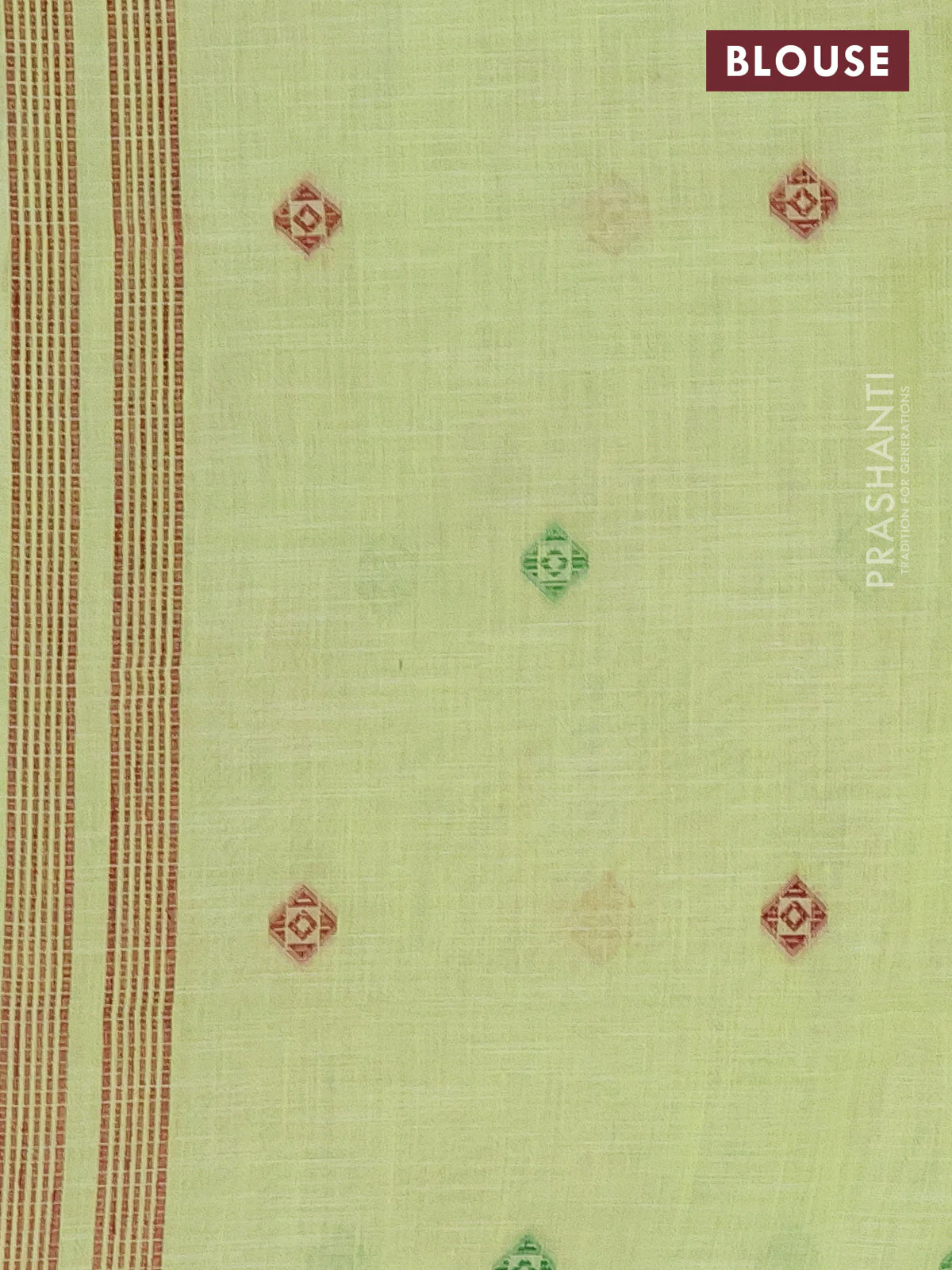 Munga linen saree light green with thread woven buttas and thread woven border - Image 4