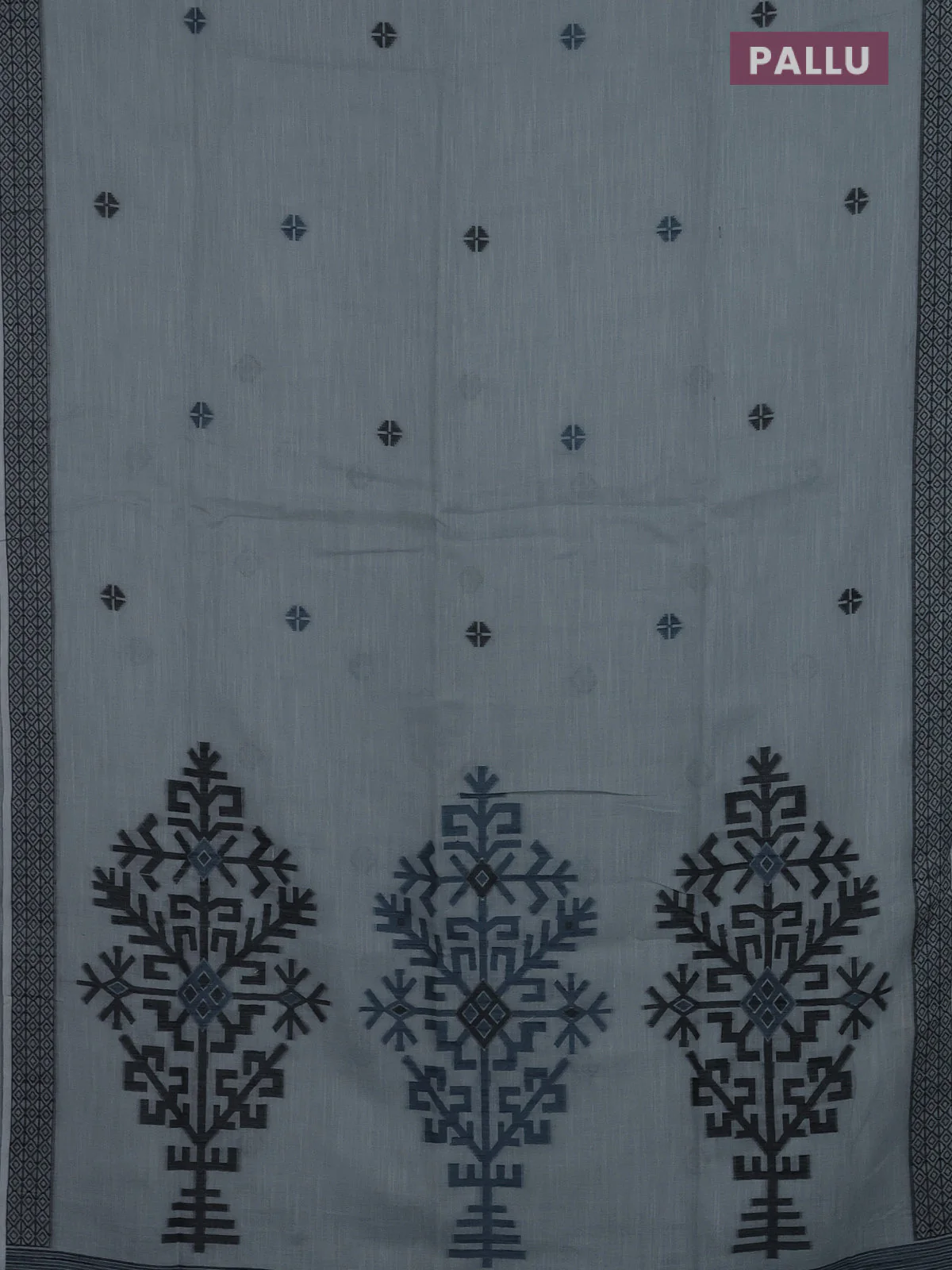 Munga linen saree pastel grey with thread woven buttas and thread woven border - Image 3