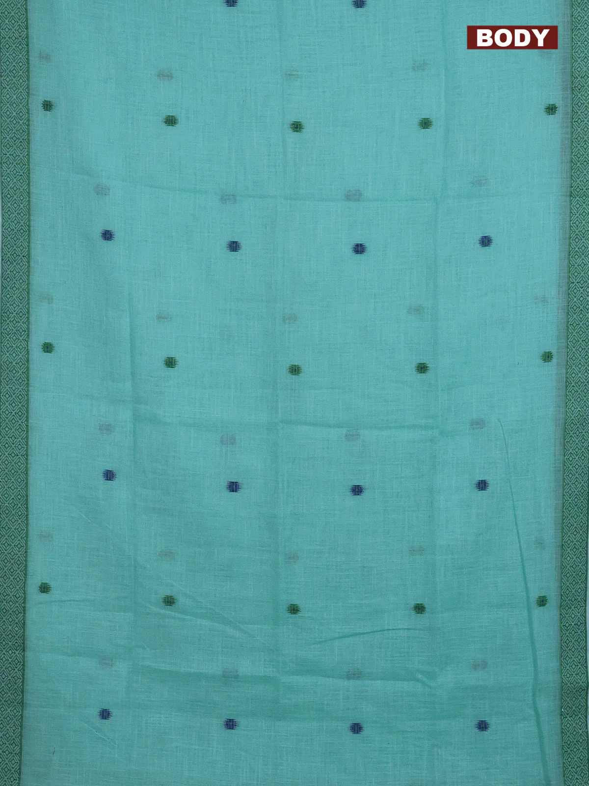 Munga linen saree teal green with thread woven buttas and thread woven border - Image 2