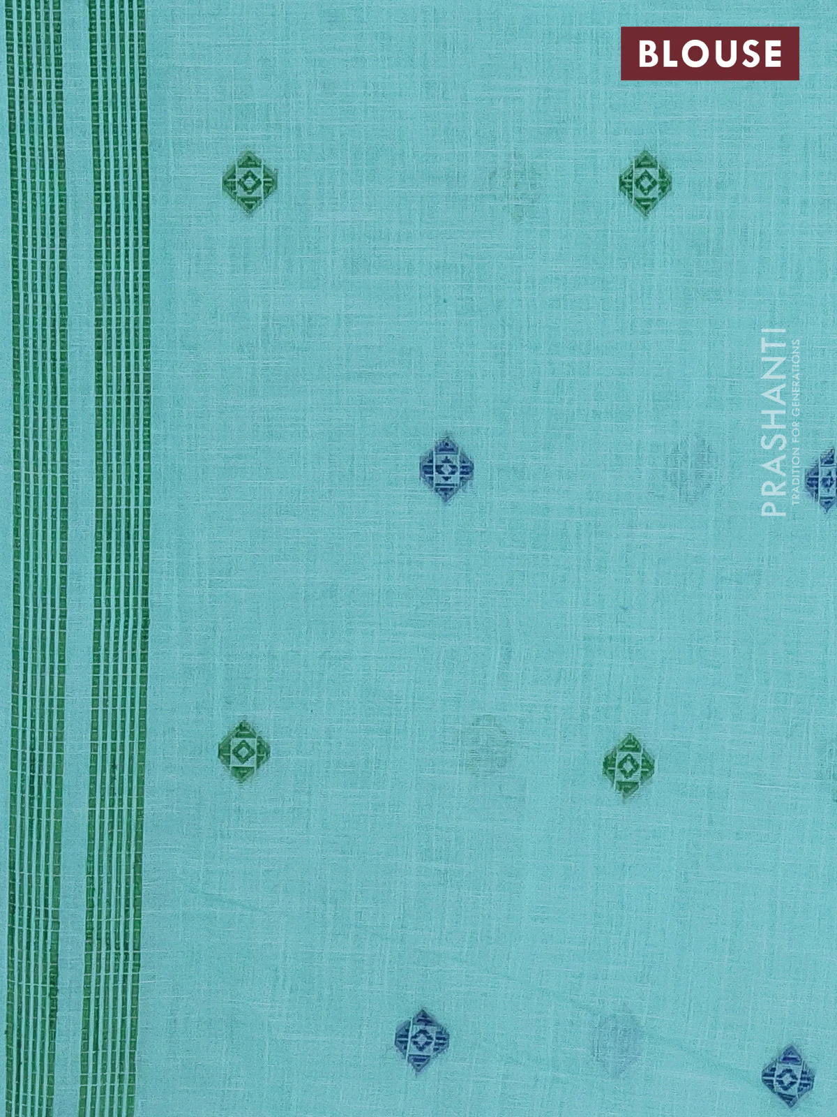 Munga linen saree teal green with thread woven buttas and thread woven border - Image 4