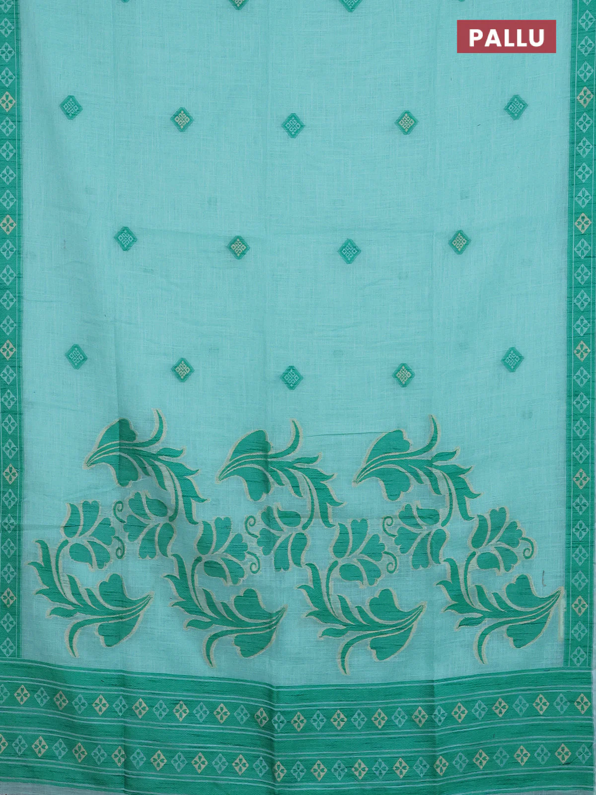 Munga linen saree teal shade and teal green with allover thread & zari weaves and thread woven border - Image 3